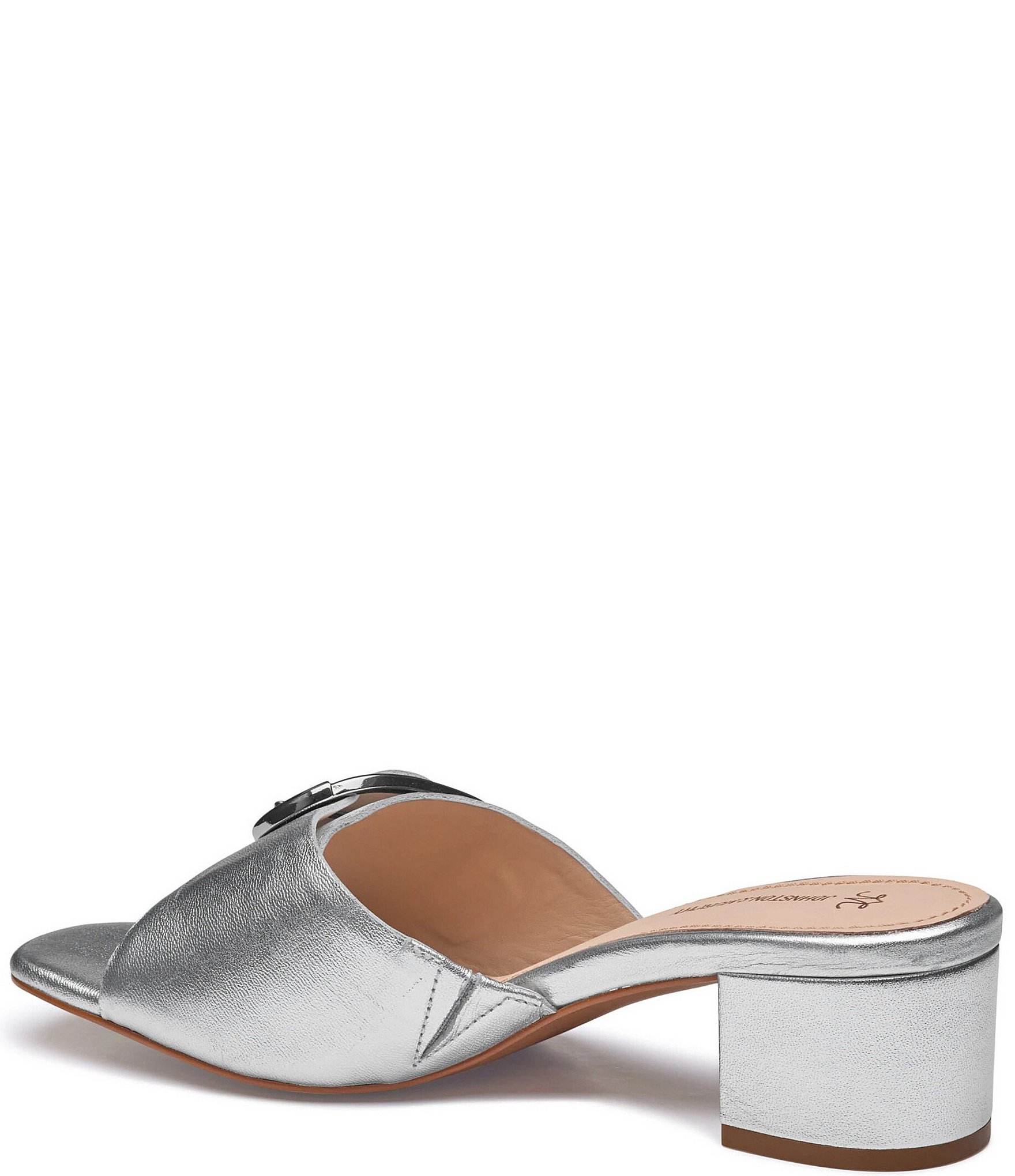 Johnston & Murphy Women's Edith Buckle Metallic Leather Block Heel Slide Sandals
