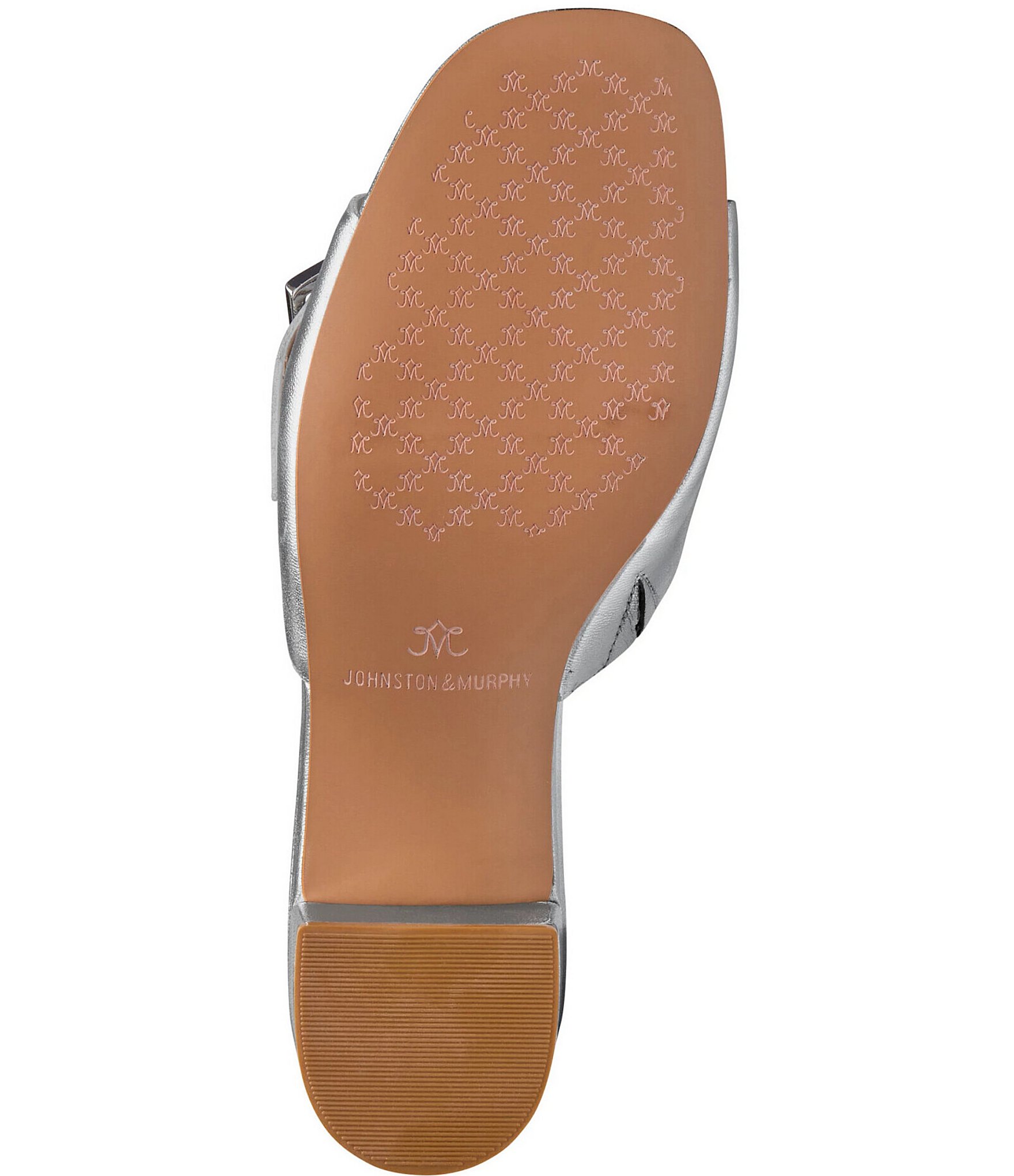 Johnston & Murphy Women's Edith Buckle Metallic Leather Block Heel Slide Sandals