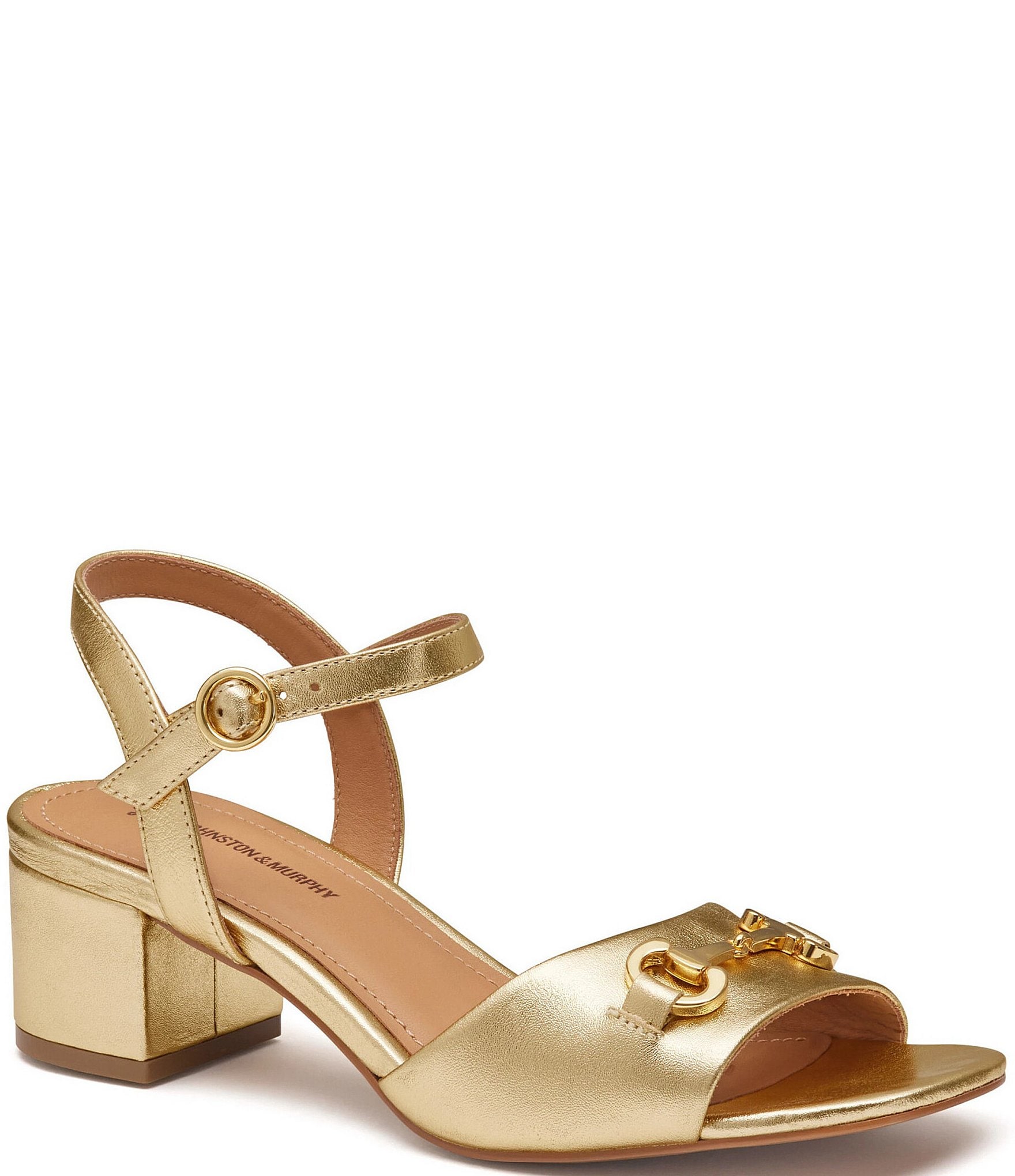 Johnston & Murphy Women's Edith Leather Bit Buckle Ankle Strap Sandals