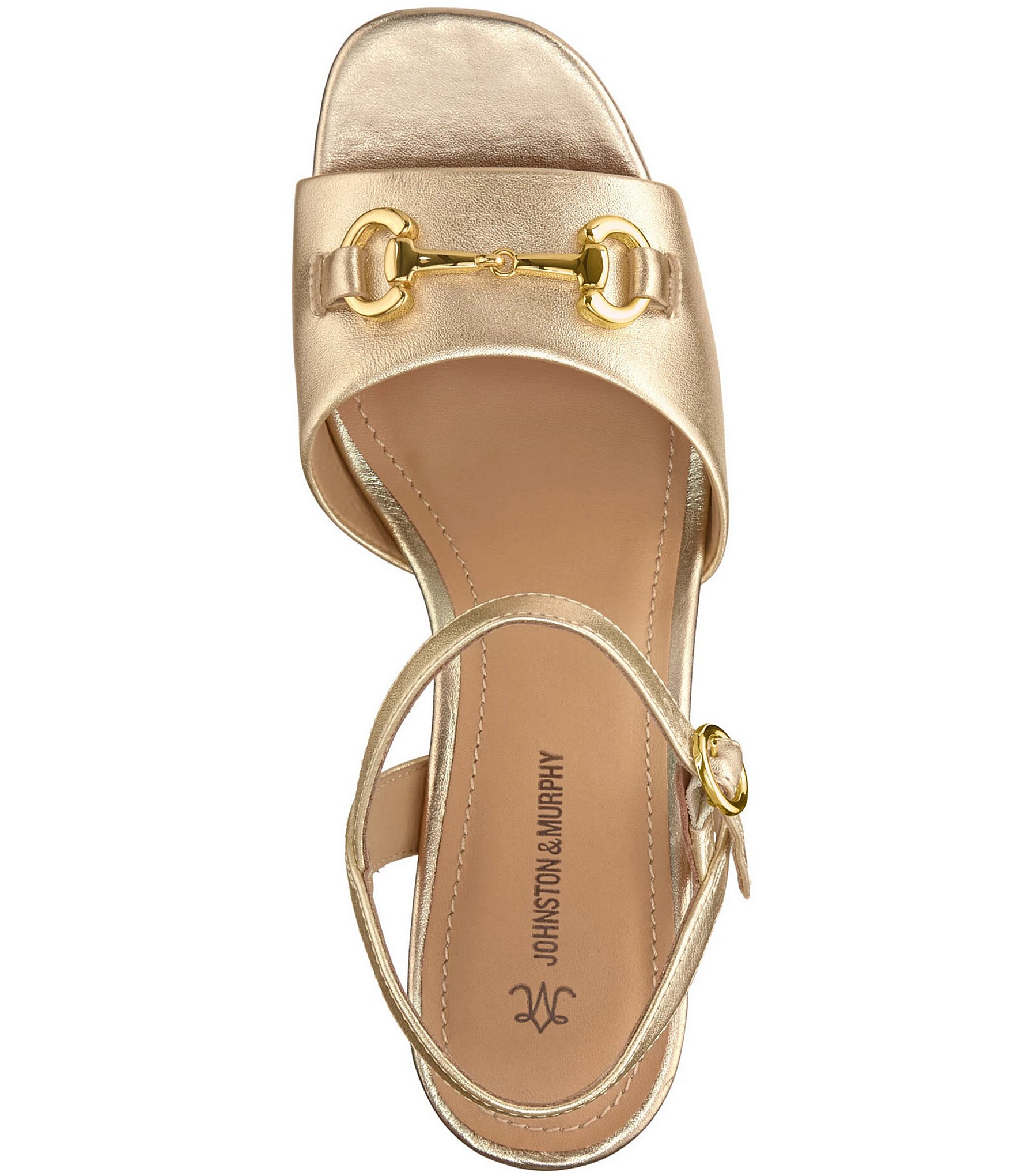 Johnston & Murphy Women's Edith Leather Bit Buckle Ankle Strap Sandals