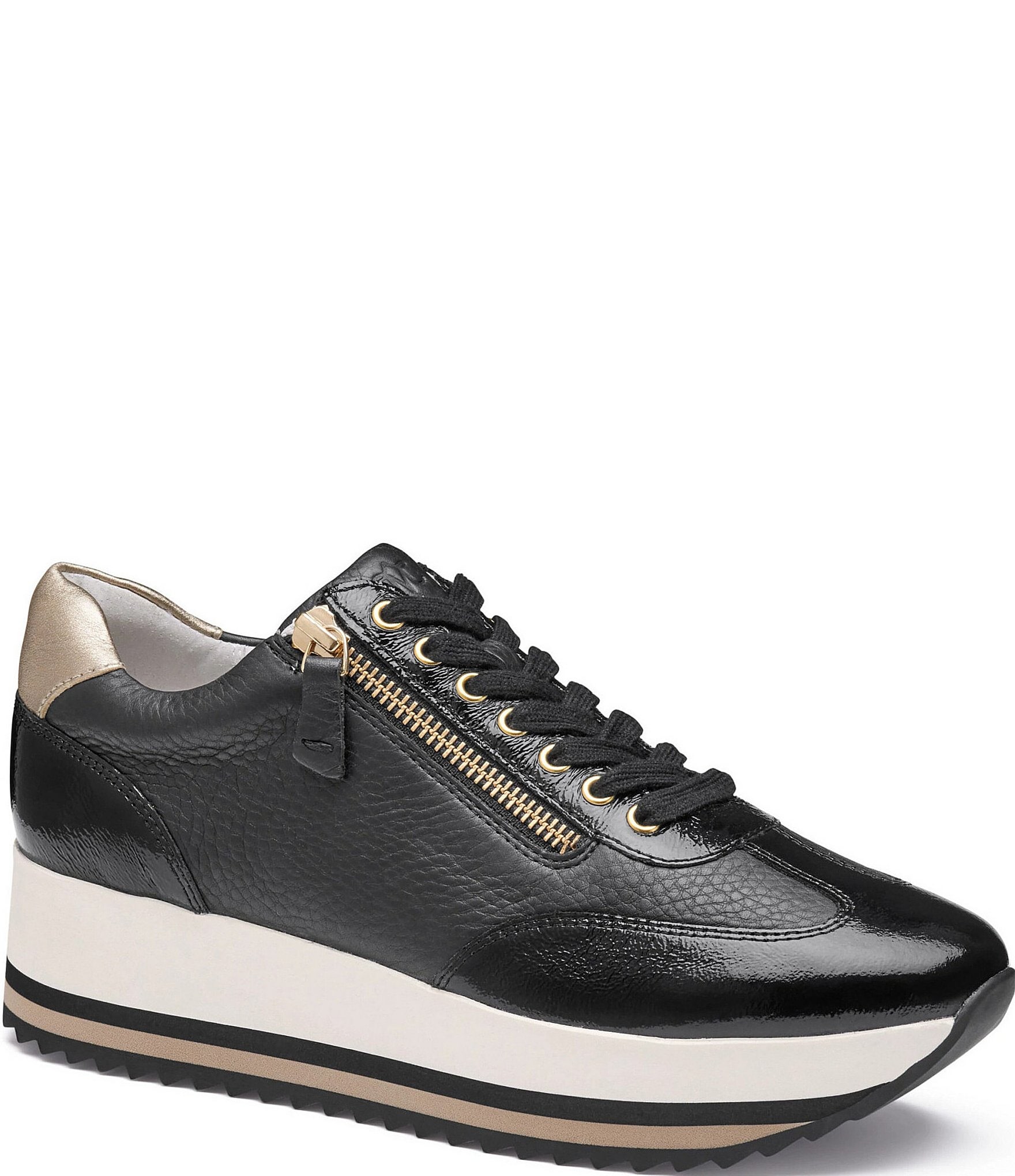 Johnston & Murphy Women's Gracie Leather and Patent Side-Zip Lace Up Platform Sneakers