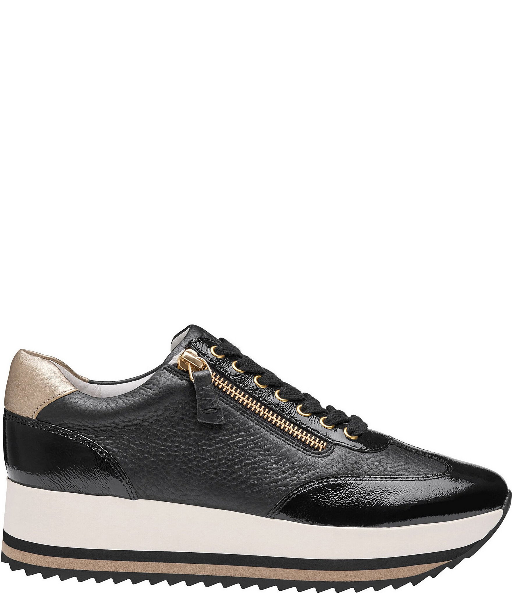 Johnston & Murphy Women's Gracie Leather and Patent Side-Zip Lace Up Platform Sneakers