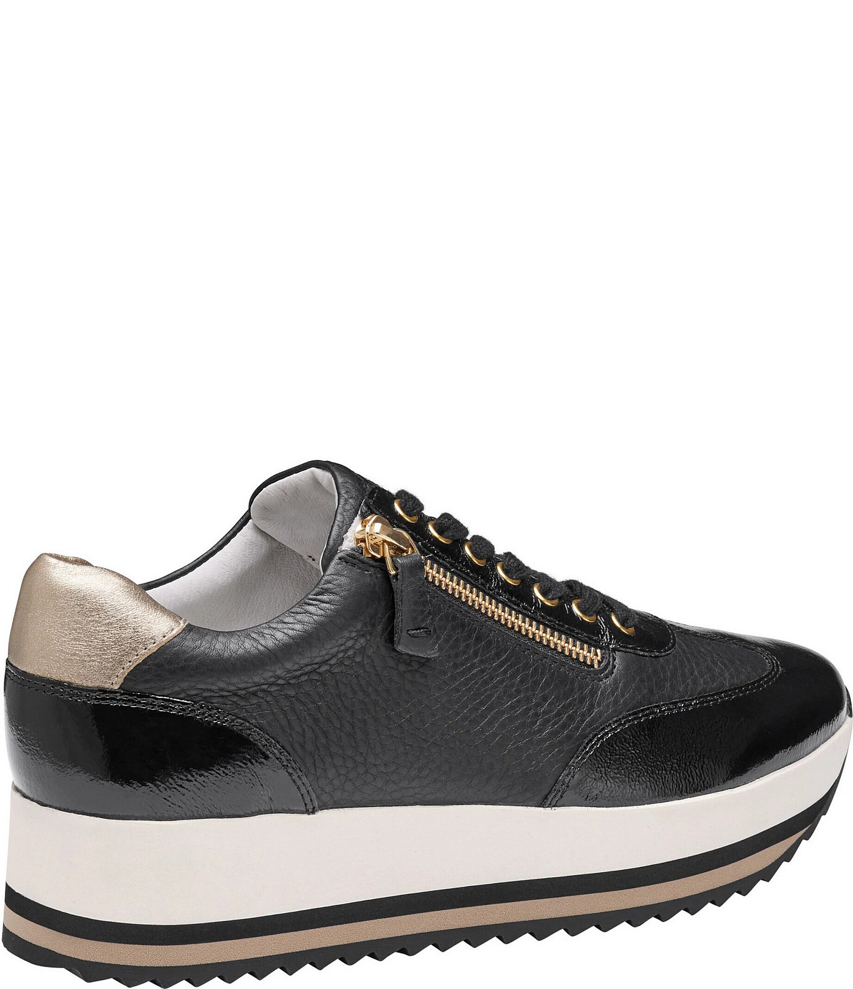 Johnston & Murphy Women's Gracie Leather and Patent Side-Zip Lace Up Platform Sneakers
