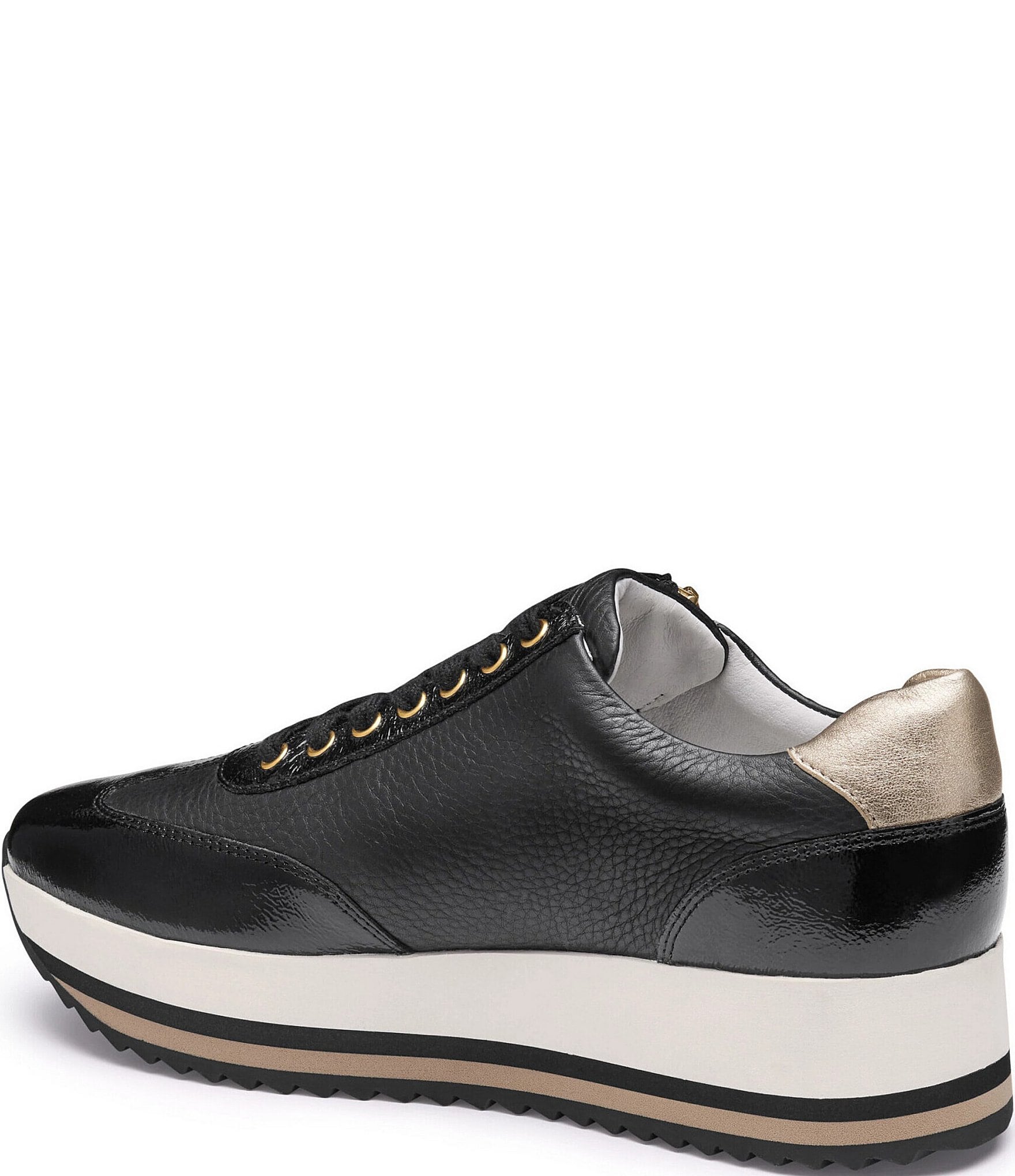 Johnston & Murphy Women's Gracie Leather and Patent Side-Zip Lace Up Platform Sneakers