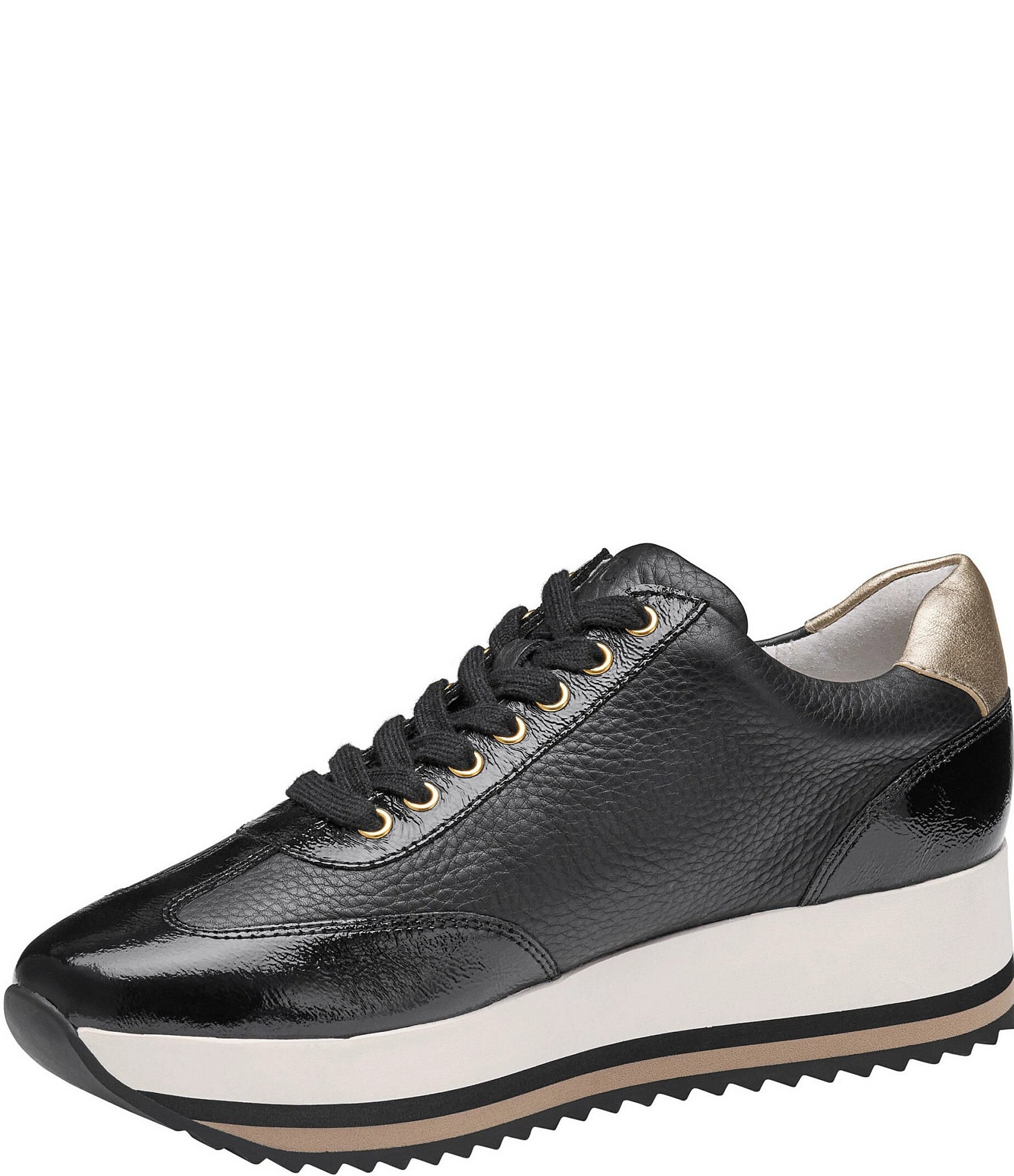 Johnston & Murphy Women's Gracie Leather and Patent Side-Zip Lace Up Platform Sneakers