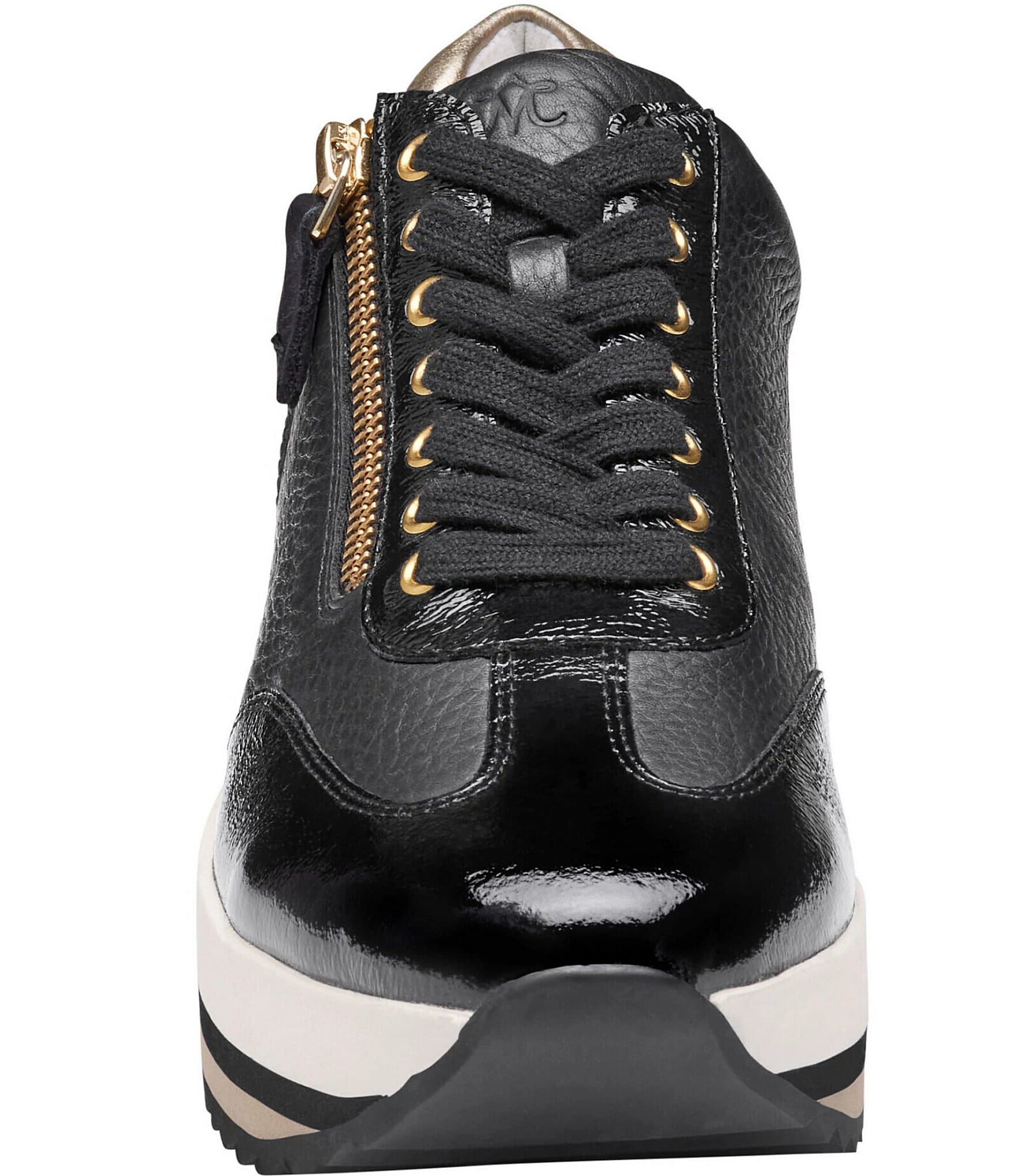 Johnston & Murphy Women's Gracie Leather and Patent Side-Zip Lace Up Platform Sneakers