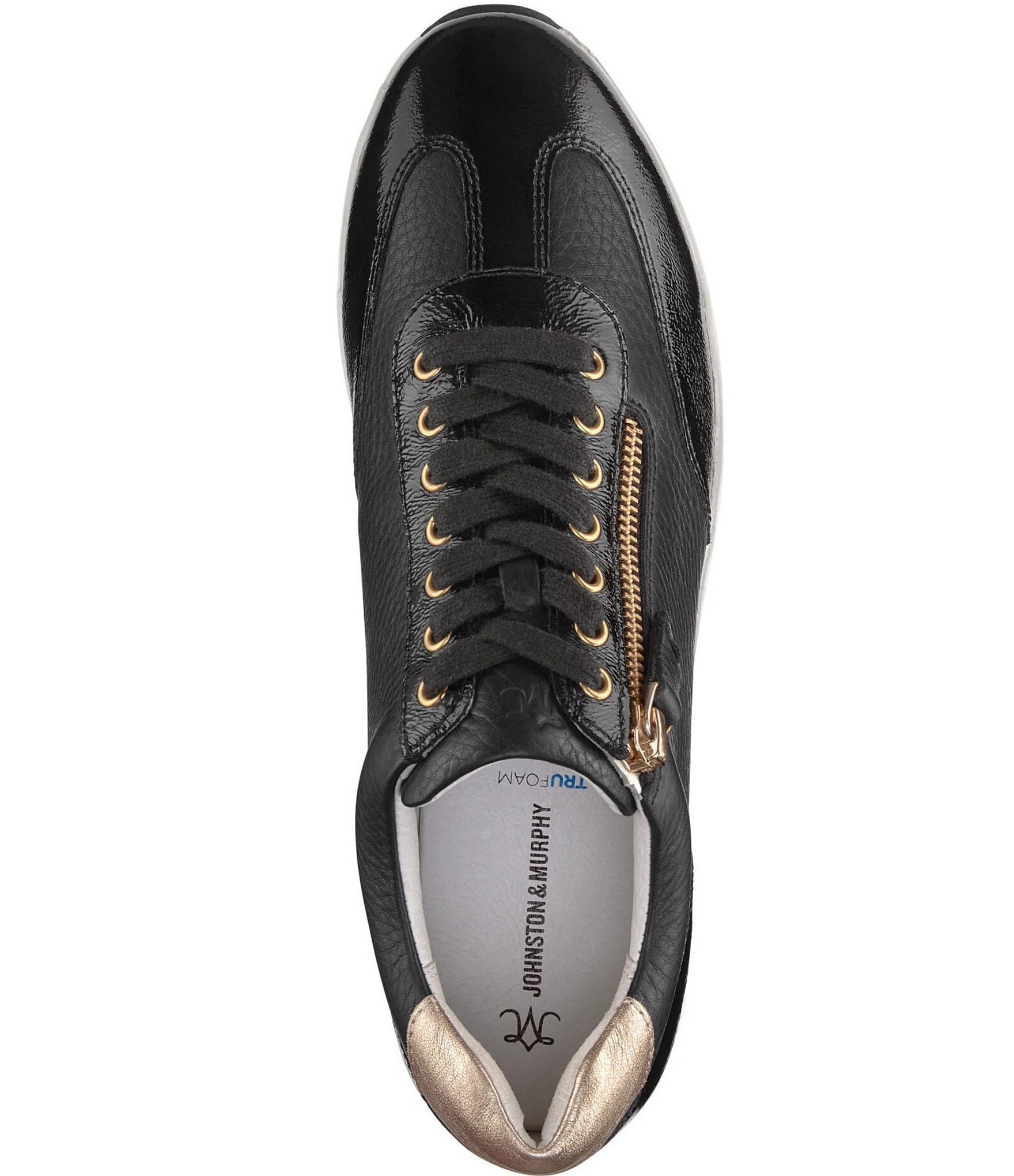 Johnston & Murphy Women's Gracie Leather and Patent Side-Zip Lace Up Platform Sneakers