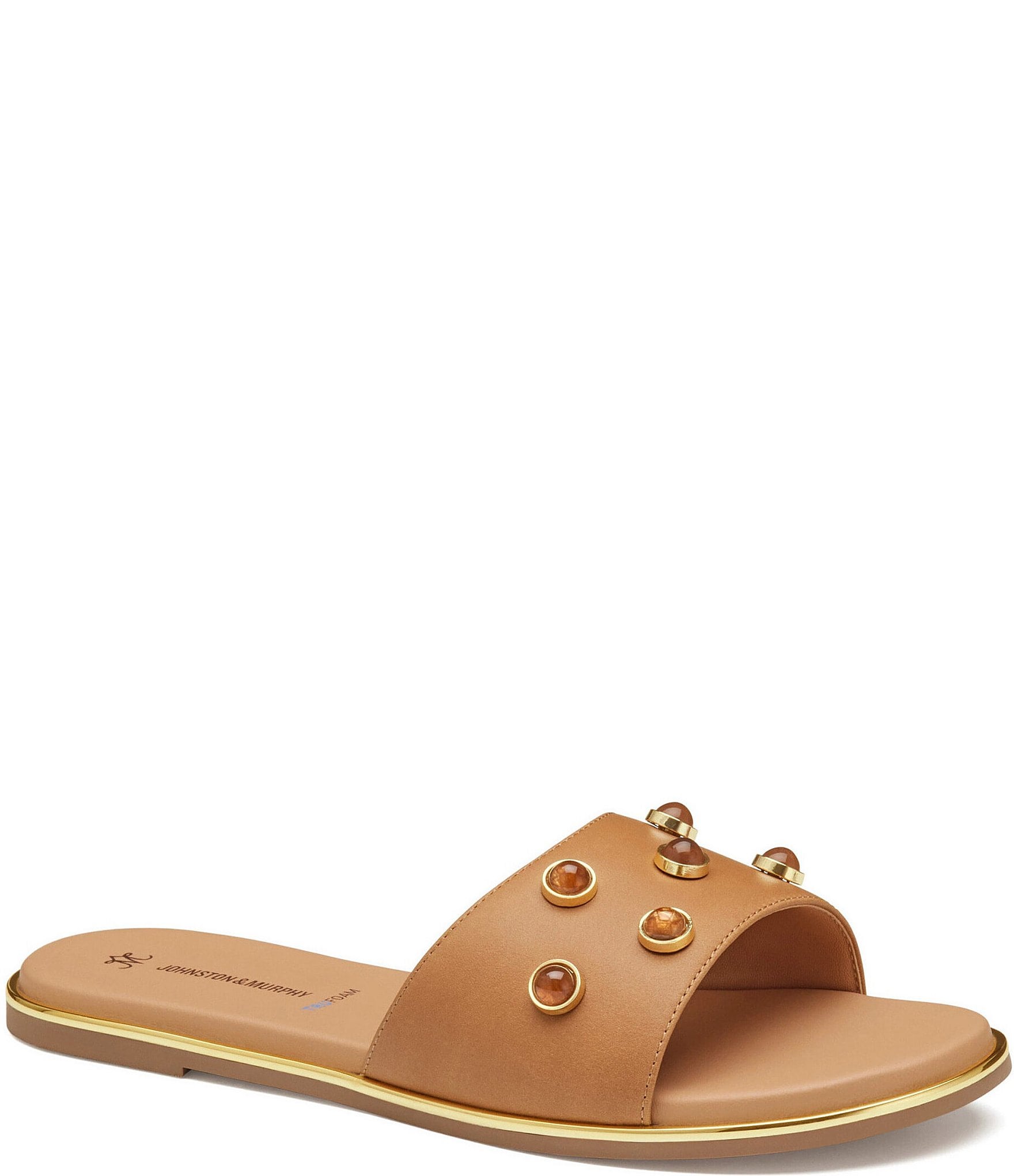 JOHNSTON & MURPHY Thea Flat TAN LEATHER Slide Band SANDALS 10 Sporty Padded Foot Men main image 2