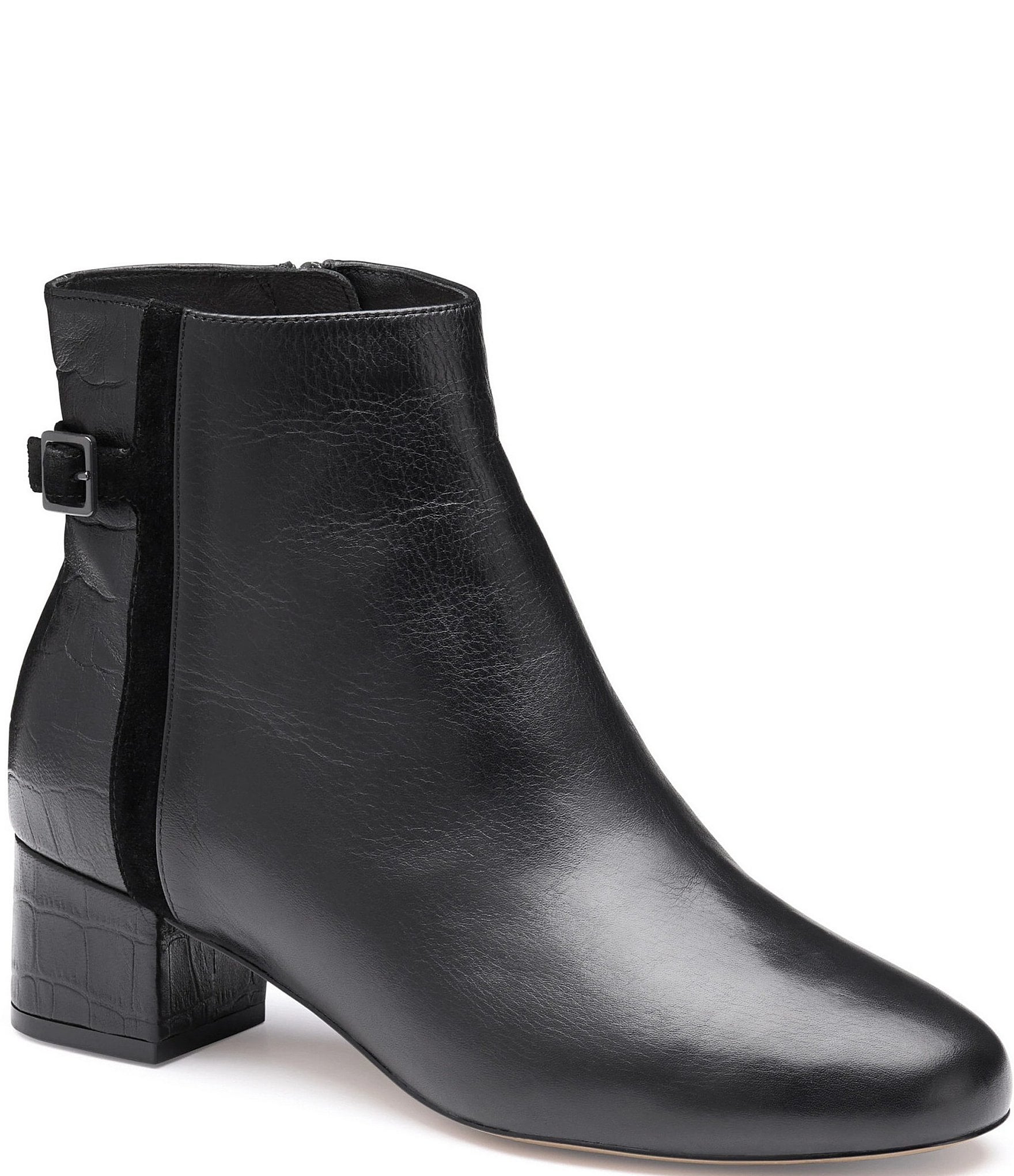 Johnston & Murphy Women's Sienna Leather Croco Accent Belt Strap Hardware Booties
