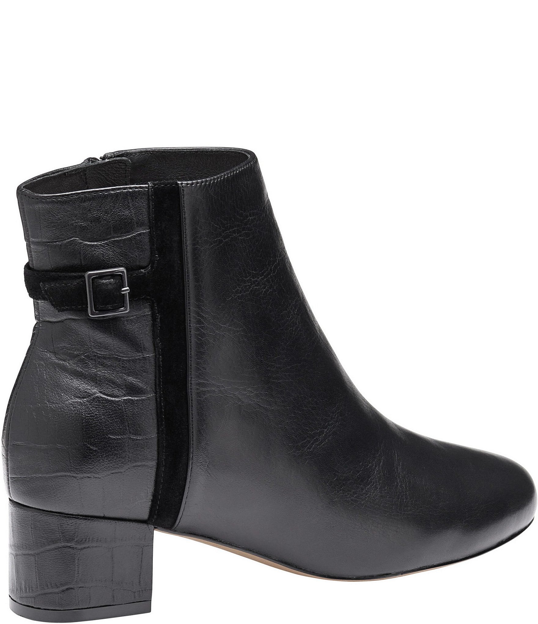 Johnston & Murphy Women's Sienna Leather Croco Accent Belt Strap Hardware Booties