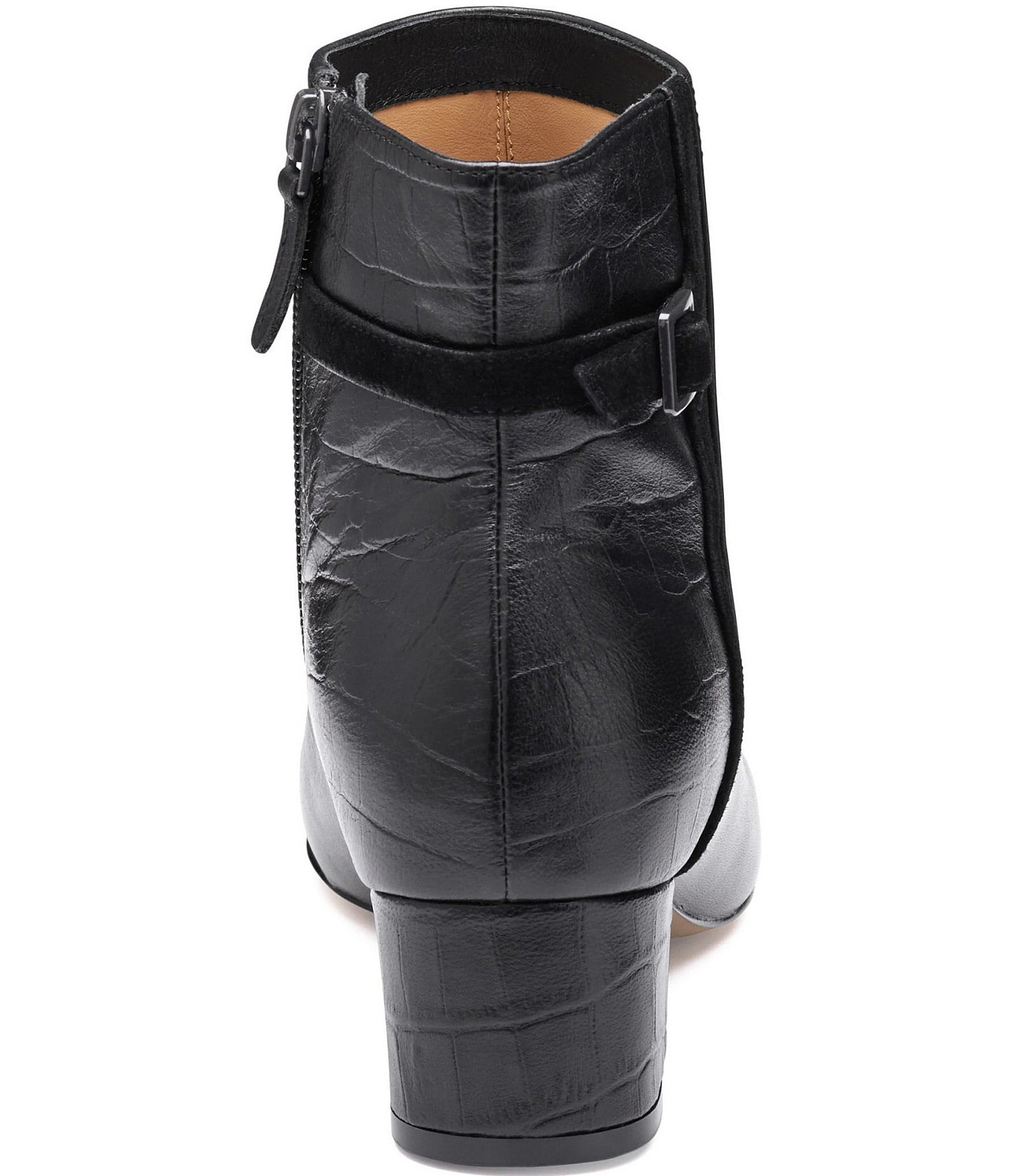 Johnston & Murphy Women's Sienna Leather Croco Accent Belt Strap Hardware Booties