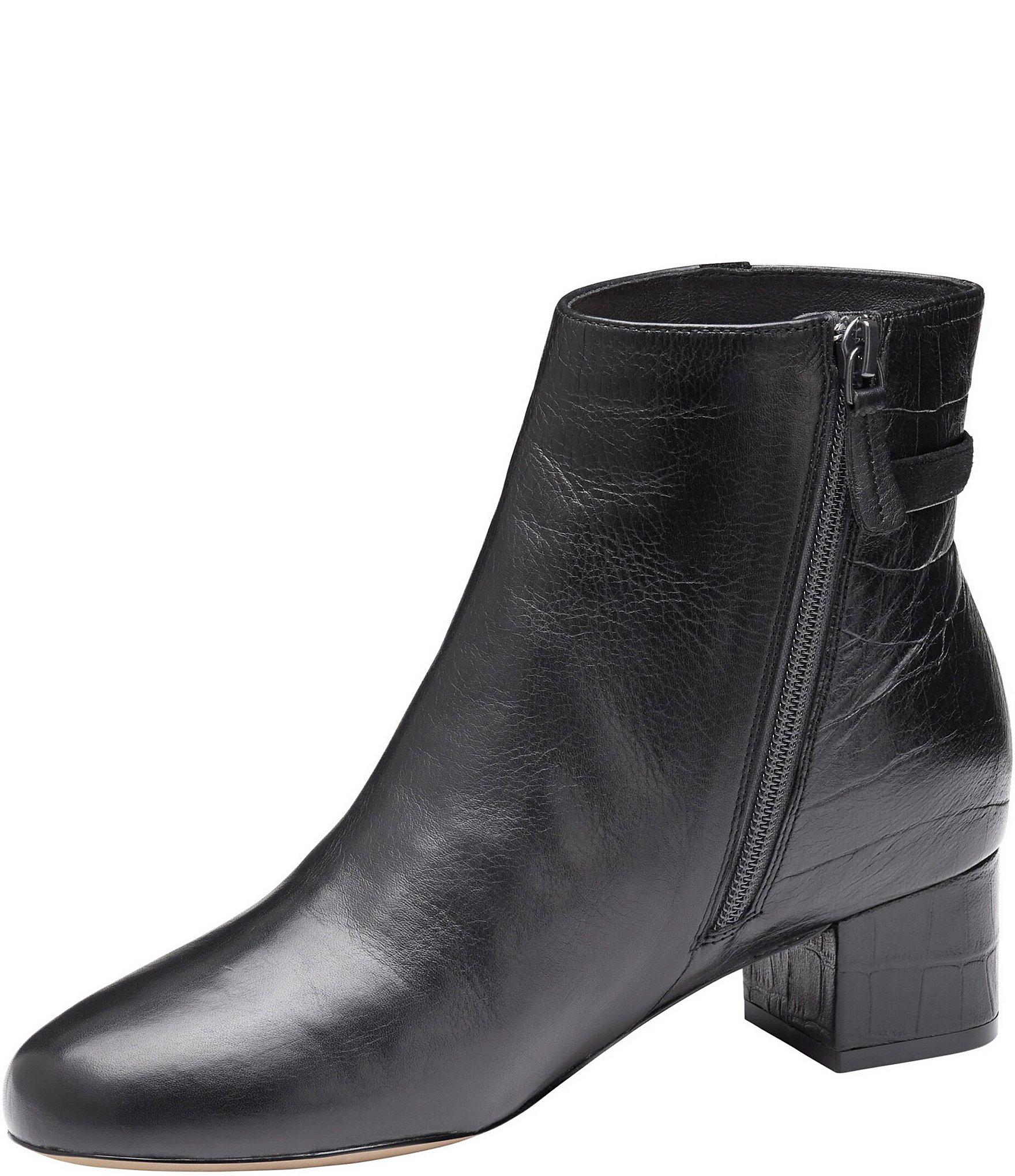 Johnston & Murphy Women's Sienna Leather Croco Accent Belt Strap Hardware Booties