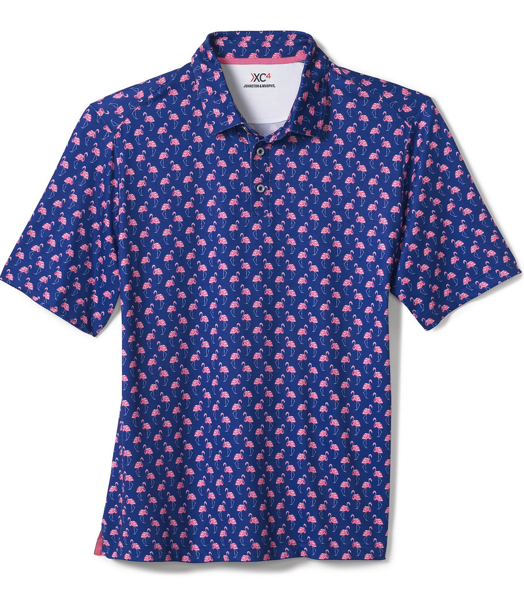 Johnston & Murphy XC4 Flamingo Print Performance Short Sleeve Polo Shirt