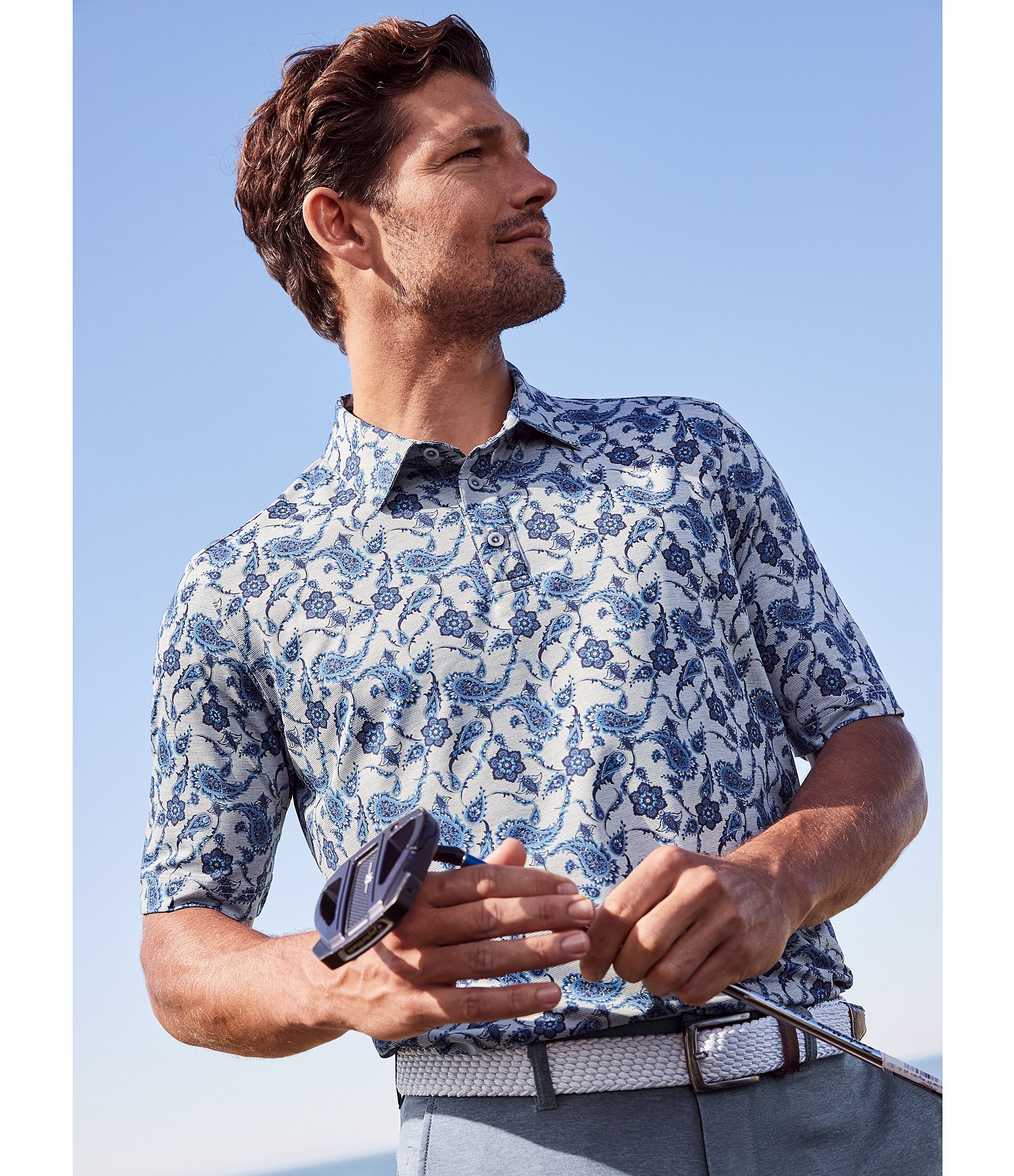 Johnston & Murphy XC4 Paisley Print Performance Short-Sleeve Polo Shirt