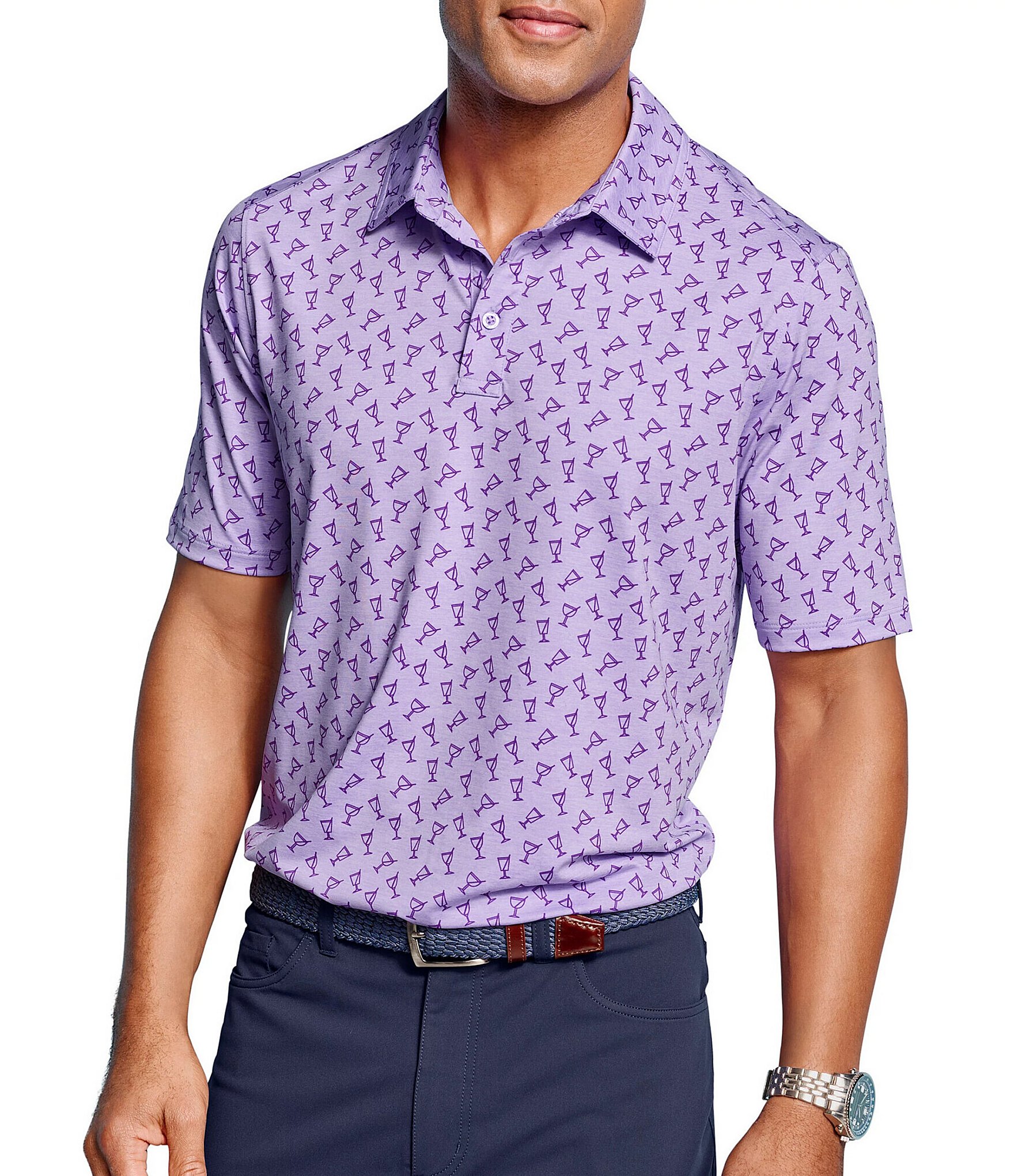 Johnston & Murphy XC4 Performance Stretch Cocktail Print Short Sleeve Polo Shirt