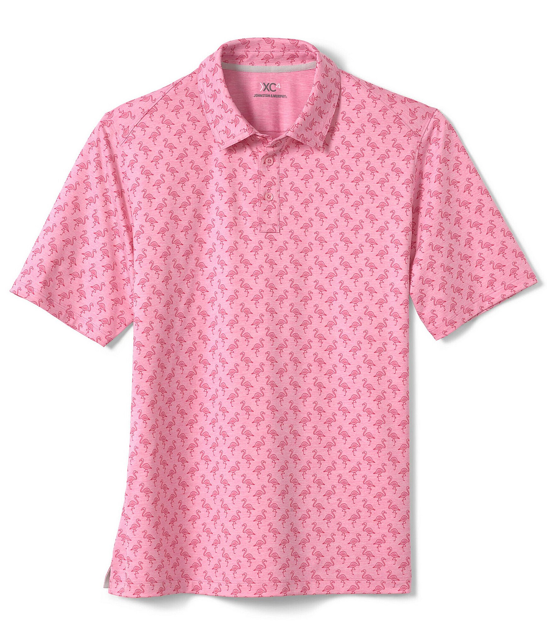 Johnston & Murphy XC4 Performance Stretch Flamingo Print Short Sleeve Polo Shirt