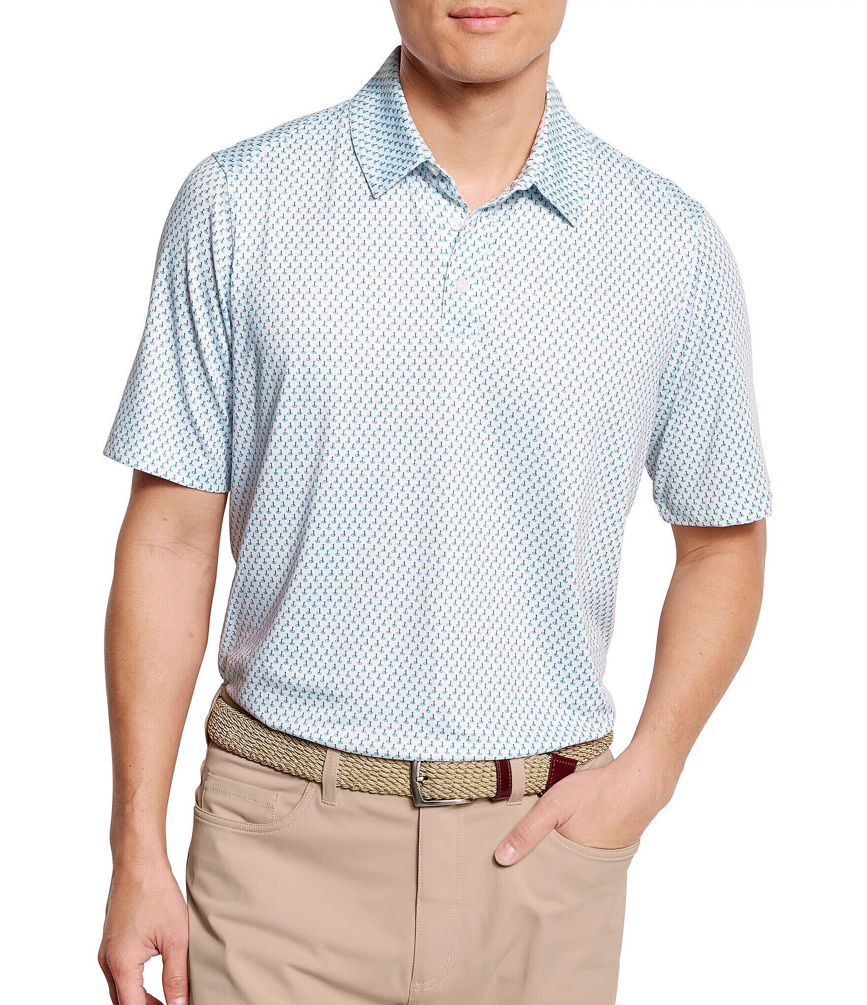 Johnston & Murphy XC4 Performance Stretch Golf Print Short Sleeve Polo Shirt