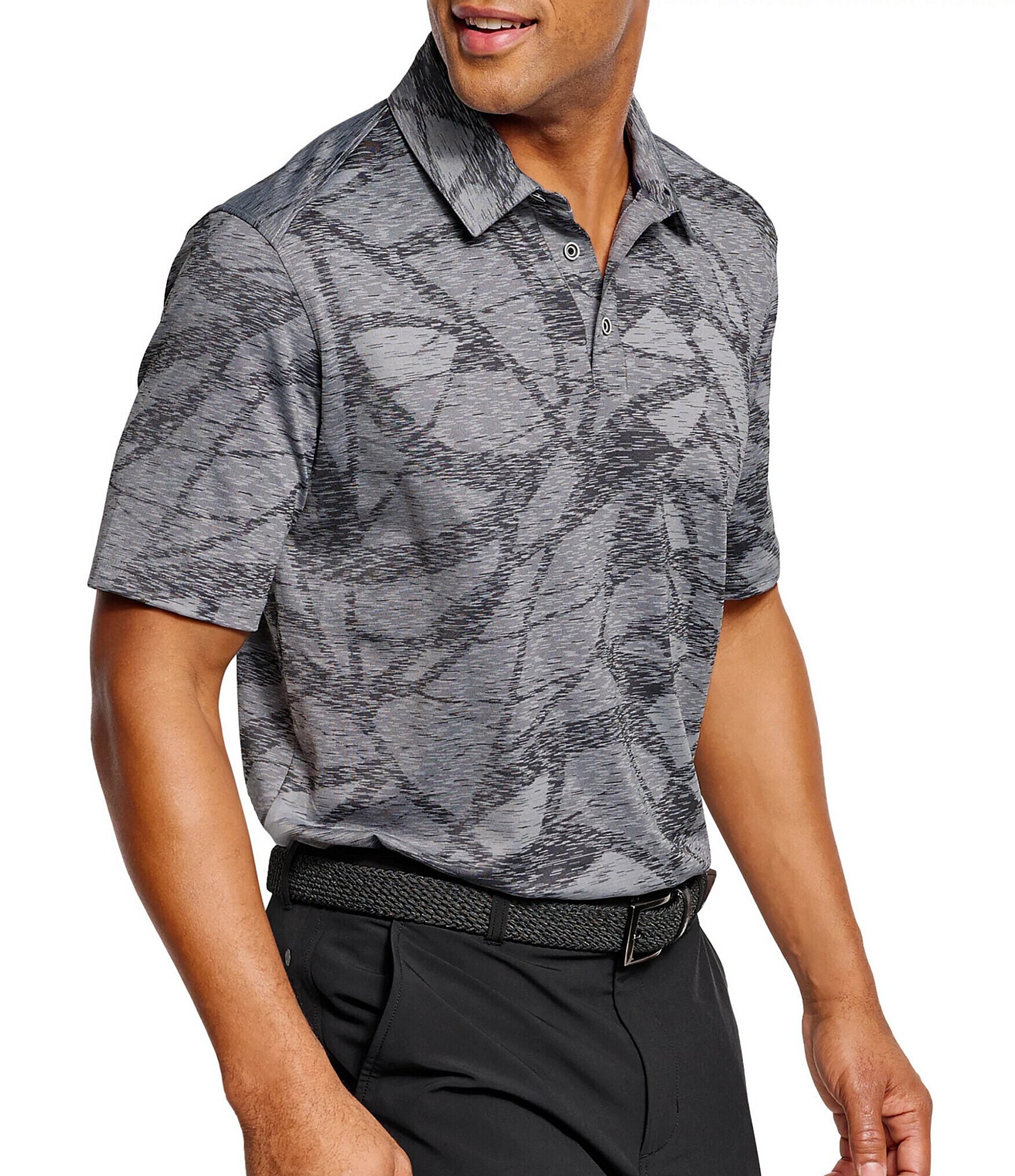 Johnston & Murphy XC4 Performance Stretch Large Geo Print Short Sleeve Polo Shirt