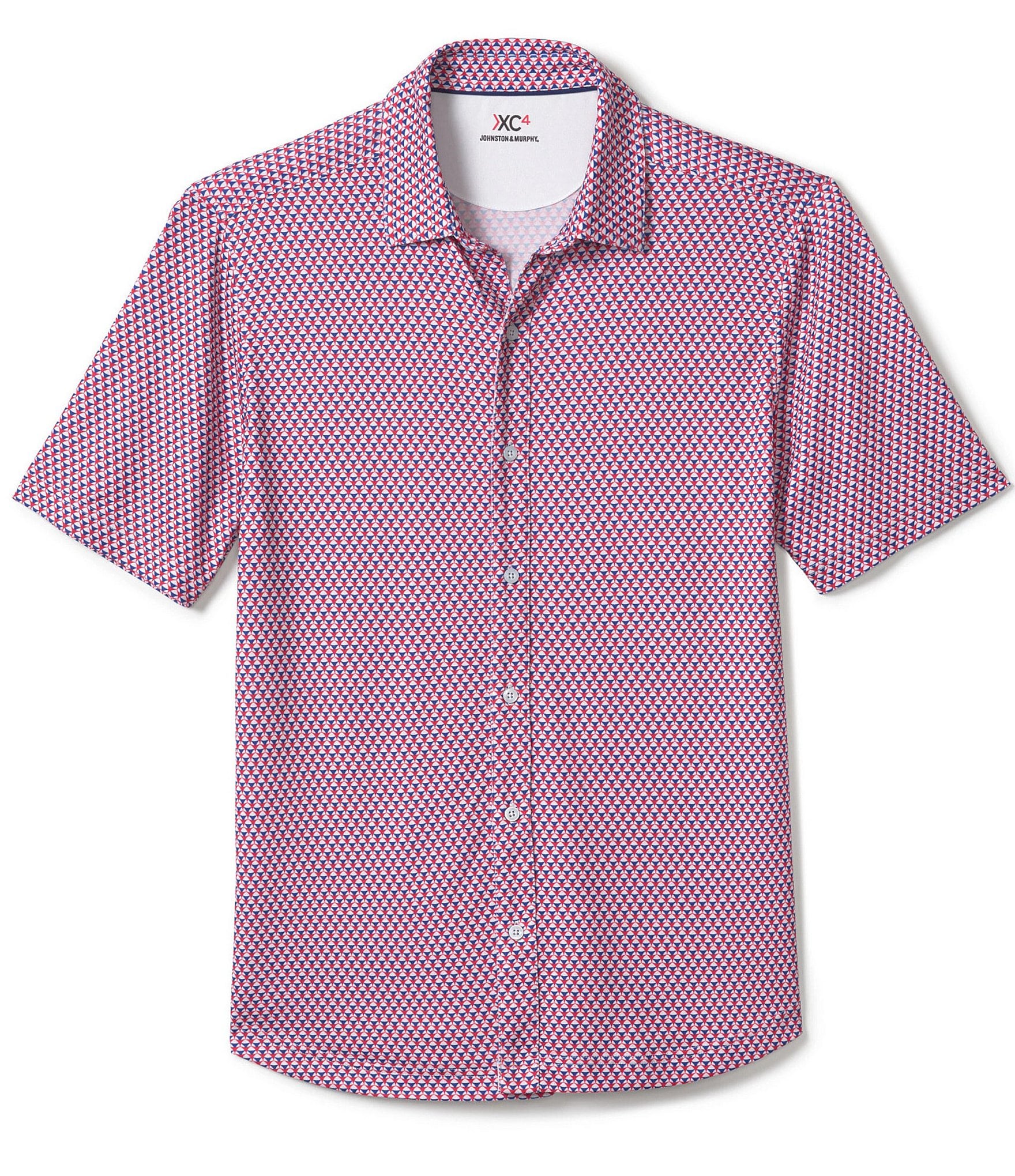 Johnston & Murphy XC4 Performance Stretch Stacked Triangle Print Short-Sleeve Woven Shirt