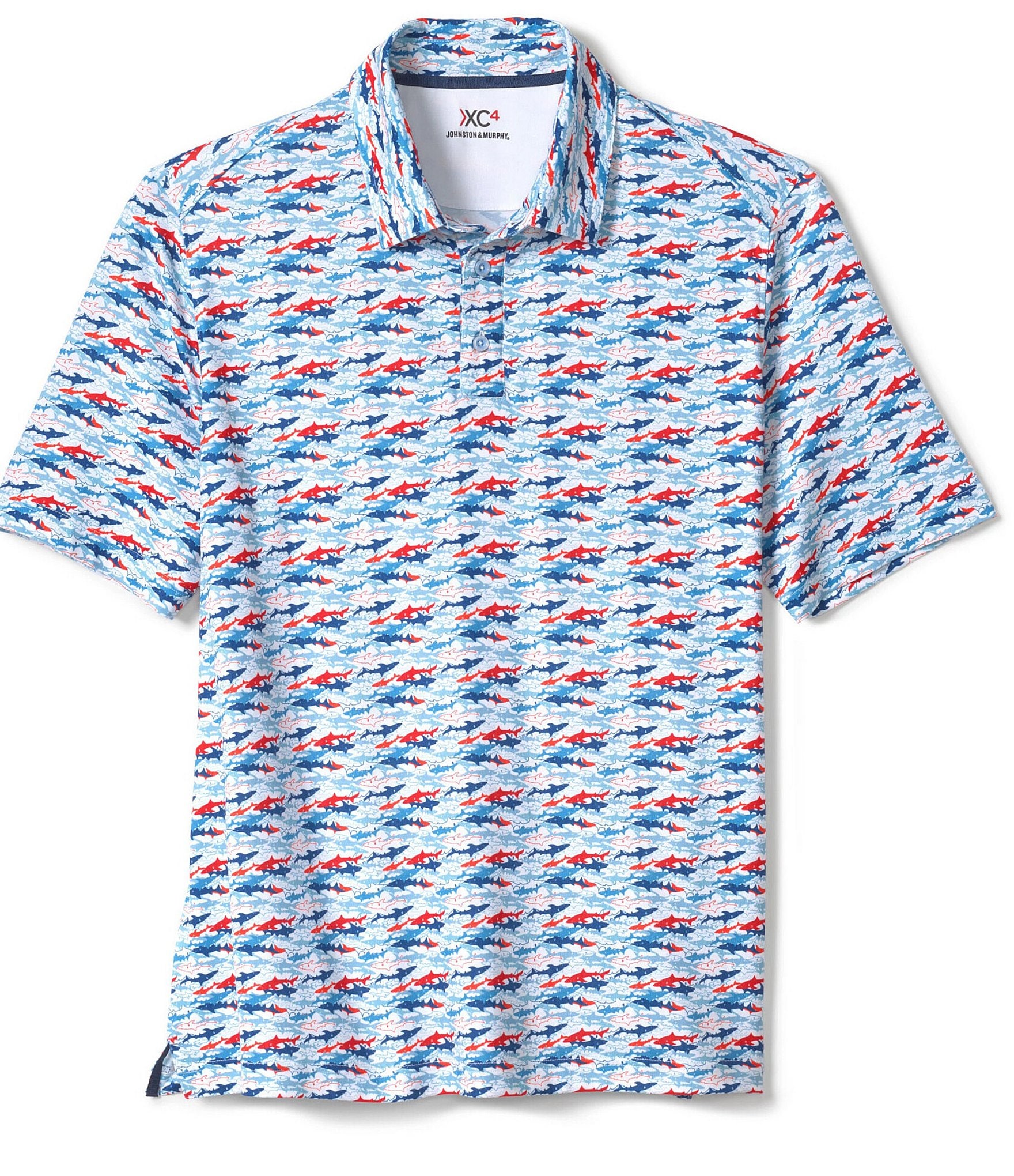 Johnston & Murphy Family Matching XC4 Americana Shark Print Performance Short Sleeve Polo Shirt