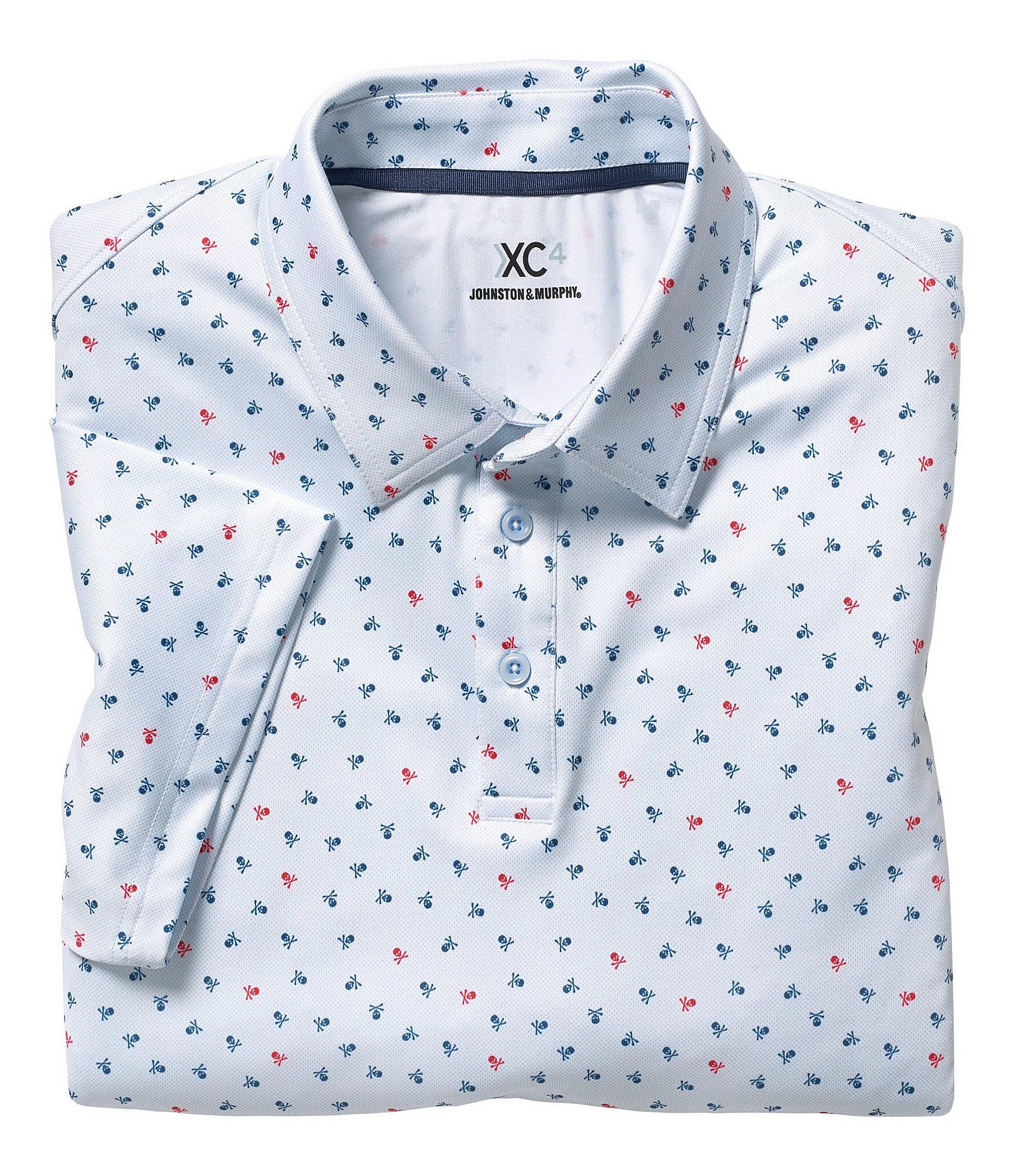 Johnston & Murphy XC4 Skull Print Performance Short Sleeve Polo Shirt