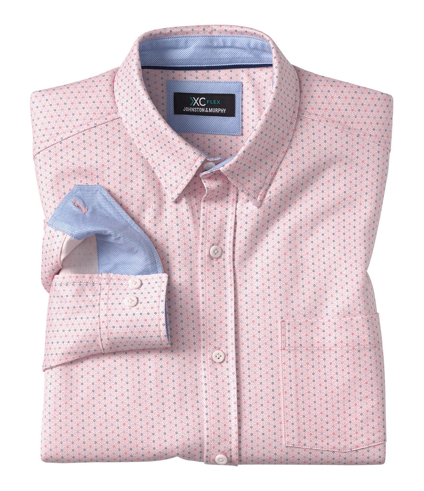 Johnston & Murphy XCFlex Performance Stretch Dotted Print Long Sleeve Woven Shirt