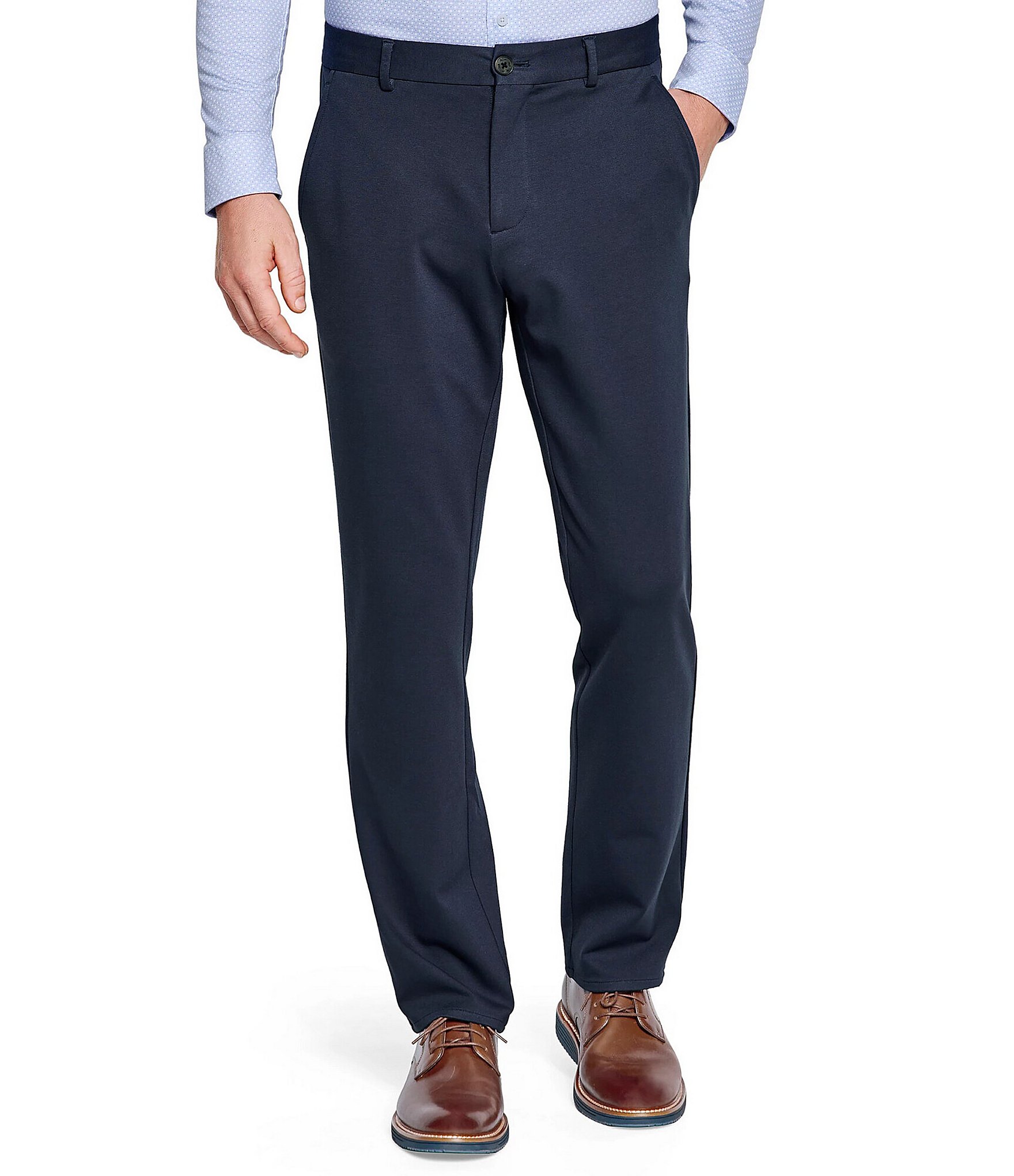 Johnston & Murphy XCFlex Performance Stretch Flat-Front Solid Knit Heathered Pants