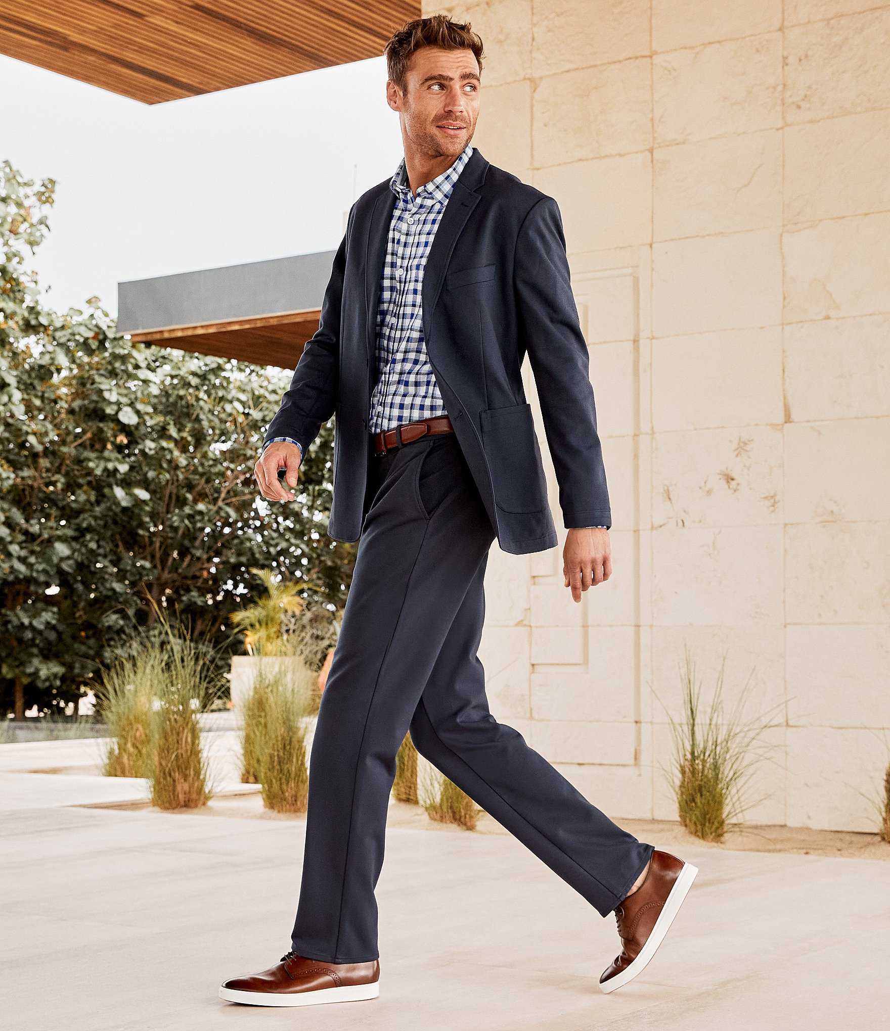 Johnston & Murphy XCFlex Performance Stretch Flat-Front Solid Knit Heathered Pants