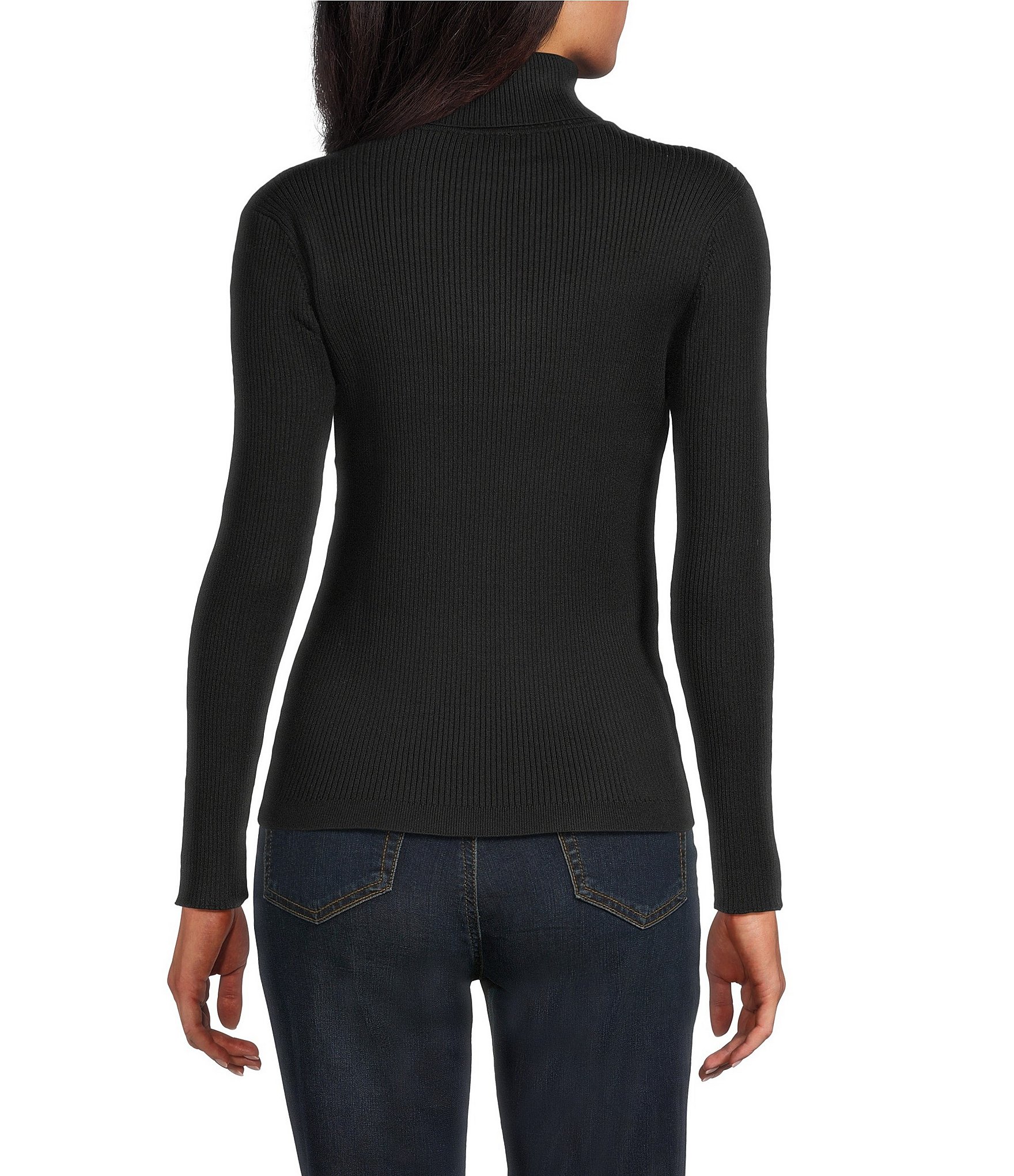 Jones New York Engineered Ribbed Knit Turtleneck Long Sleeve Top