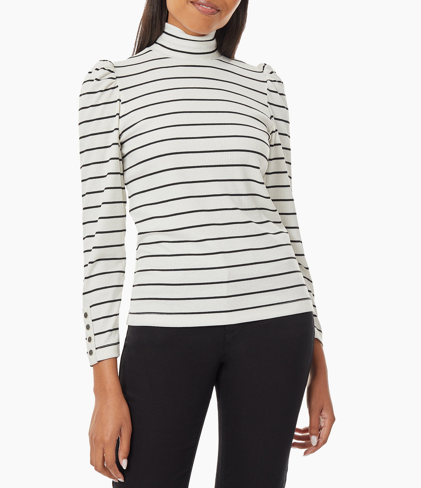 Jones New York Horizontal Stripe Print Knit Long Sleeve Turtleneck ...