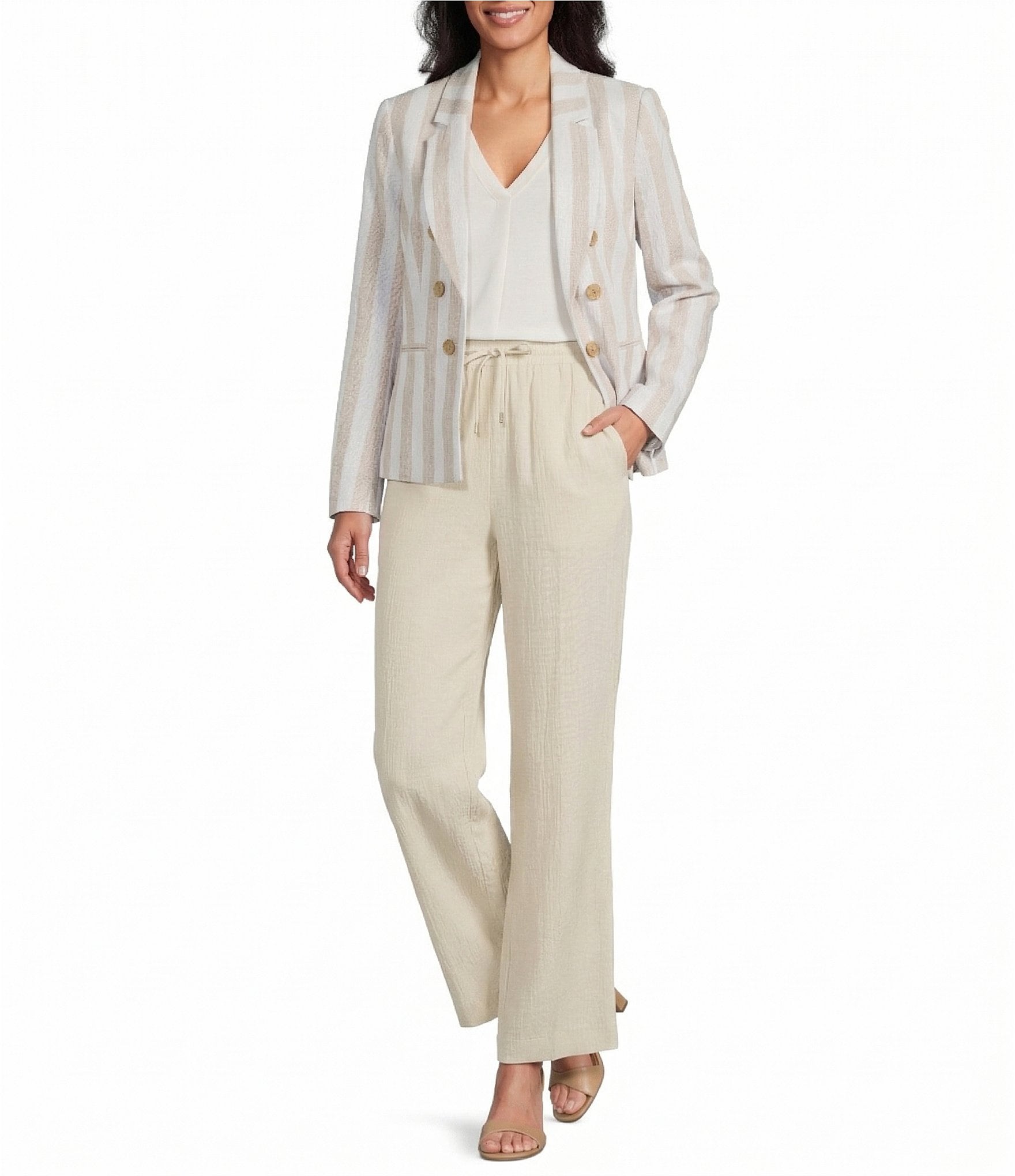 Jones New York Linen Blend Straight Leg Drawstring Pants