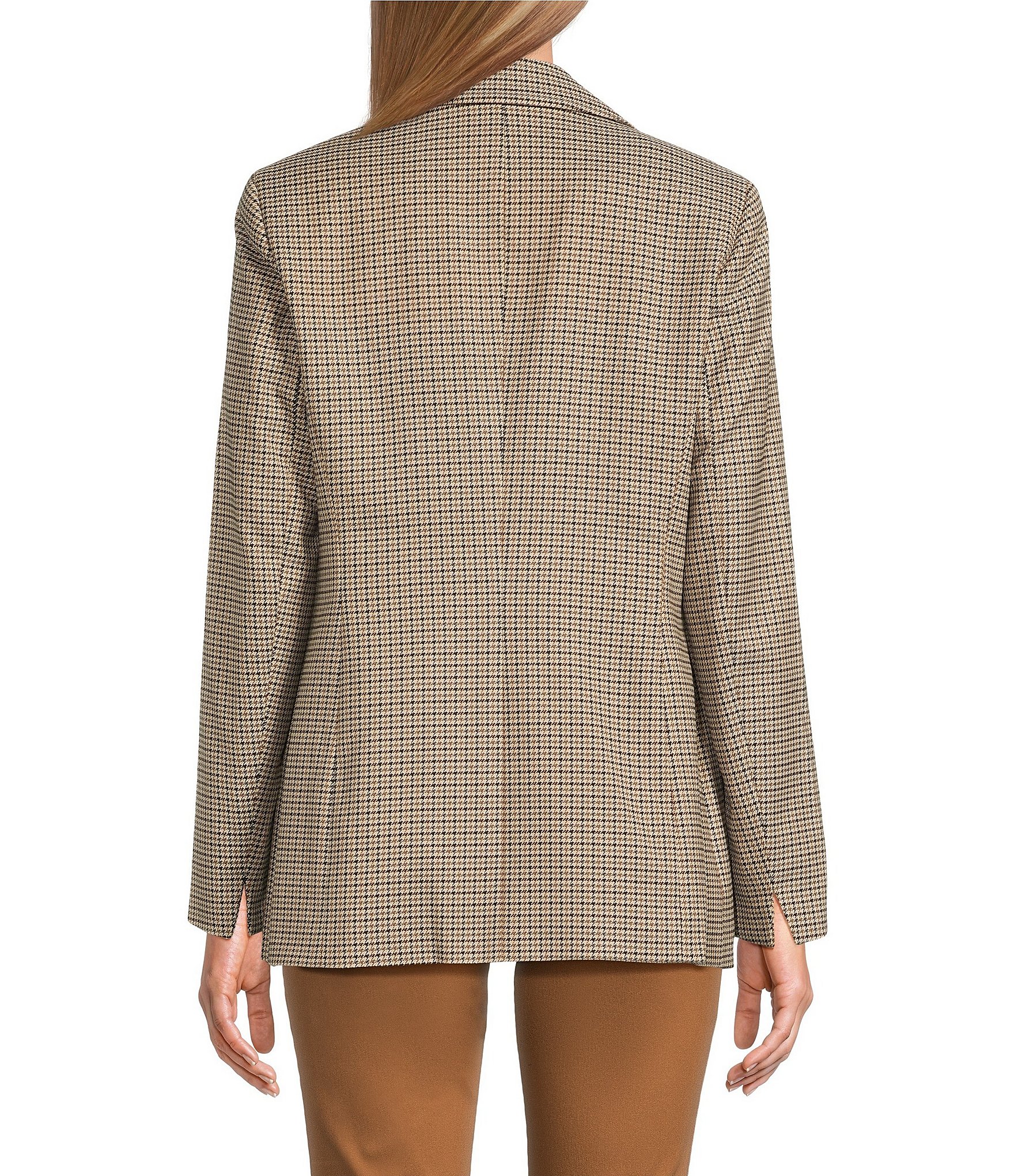 Jones New York Mini Houndstooth Notch Collar Long Sleeve Faux Double Breast Jacket