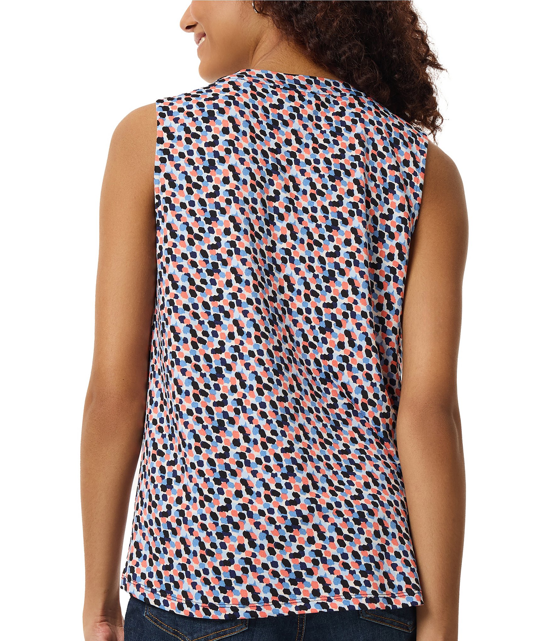 Jones New York Printed Moss Crepe V-Neck Sleeveless Relaxed Fit Top