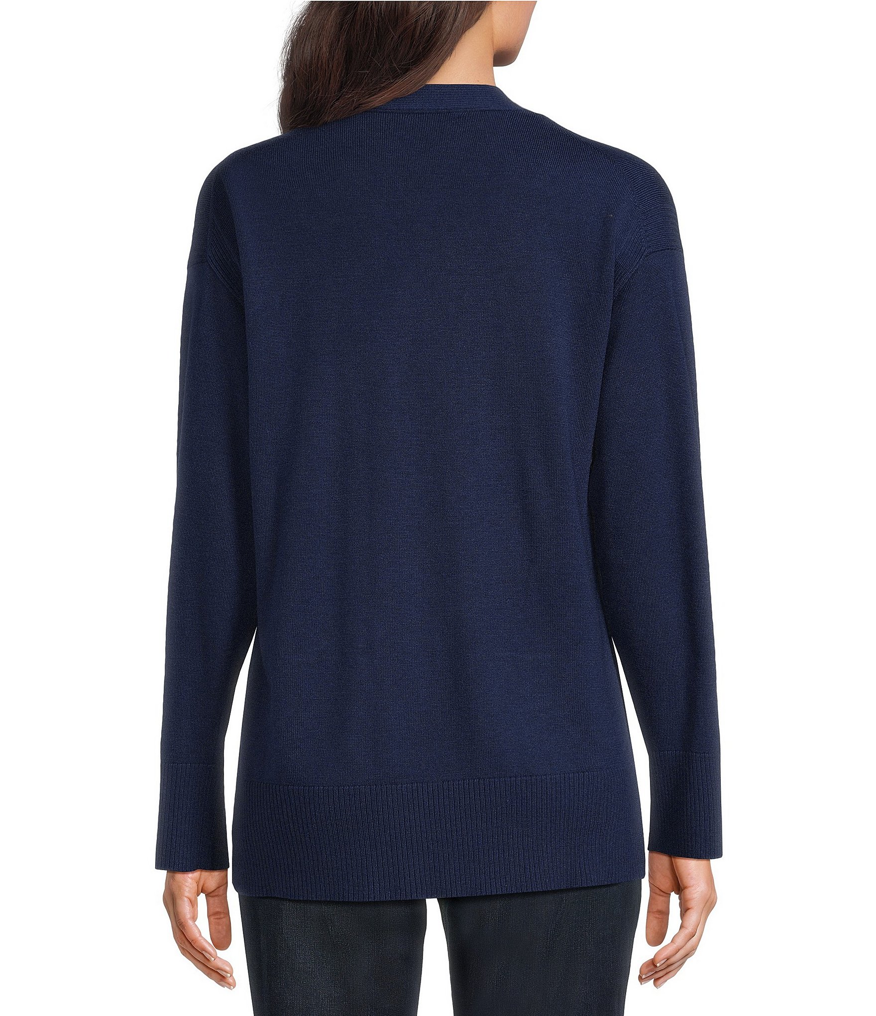 Jones New York Ribbed Knit Long Sleeve Open Front Cardigan