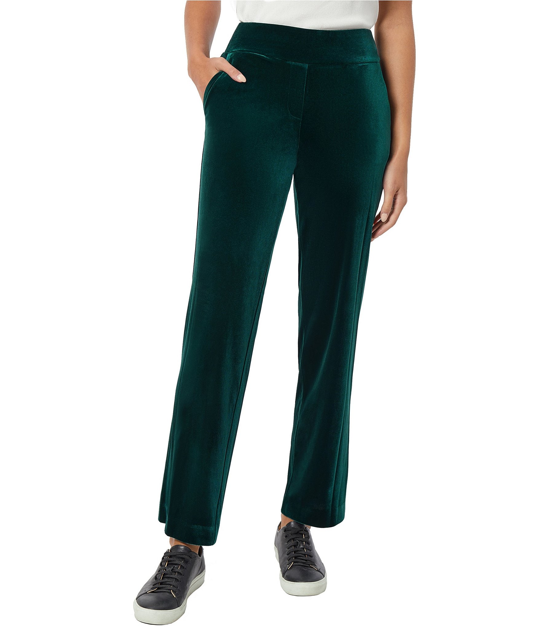 Jones New York Stretch Velour Flat Front Straight Leg Slash Pocket Pull-On  Pants | Dillard's