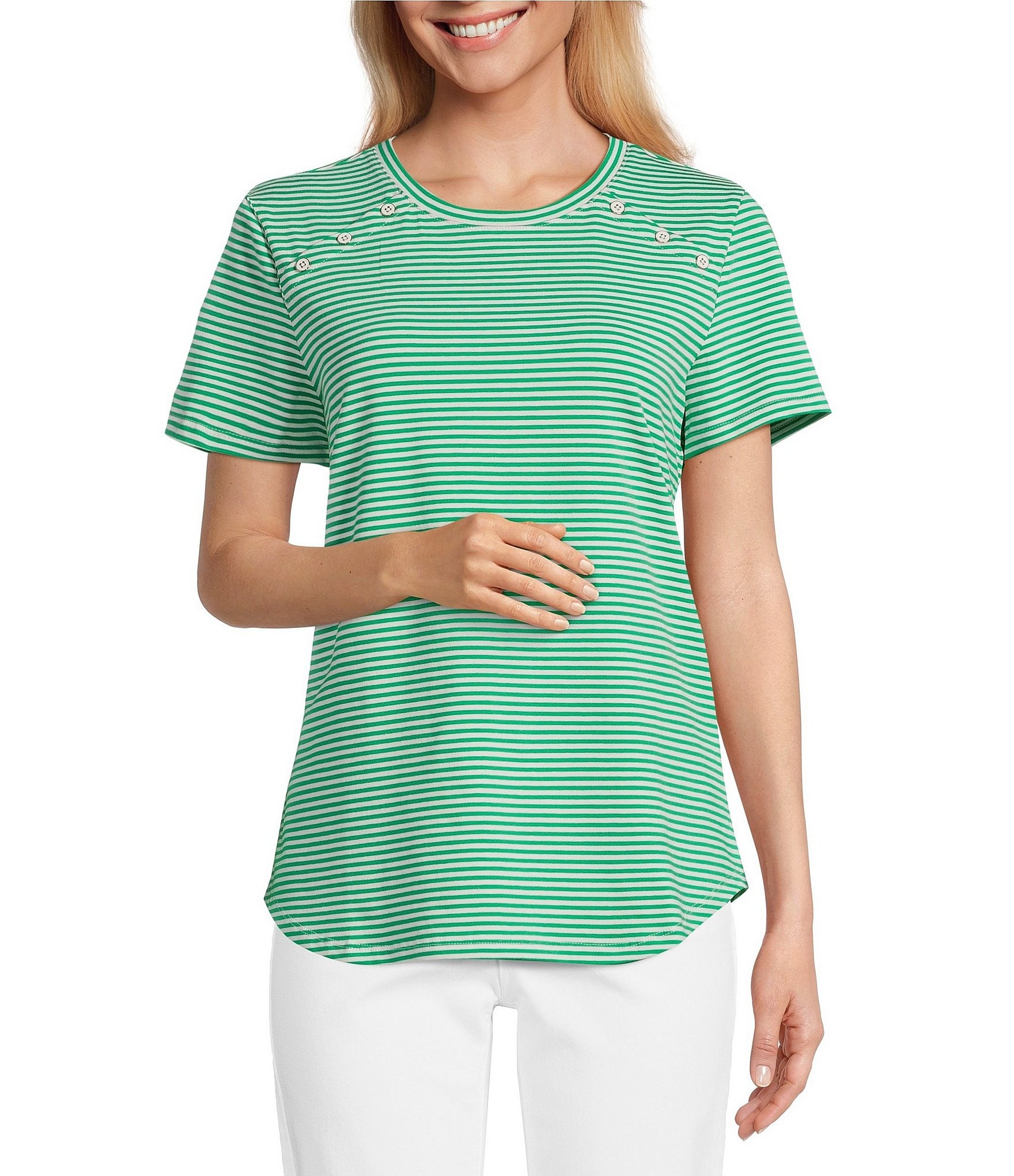 Jones New York Stripe Crew Neck Short Sleeve Tee | Dillard's