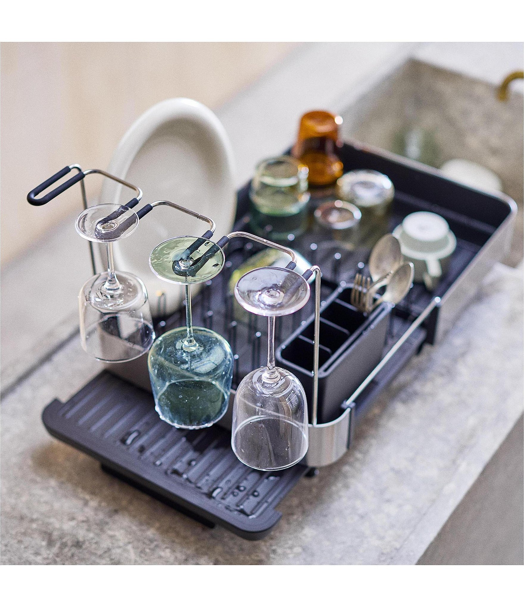 Joseph Joseph Extend Steel Plus Expandable Dish Rack with Wine Glass Holder