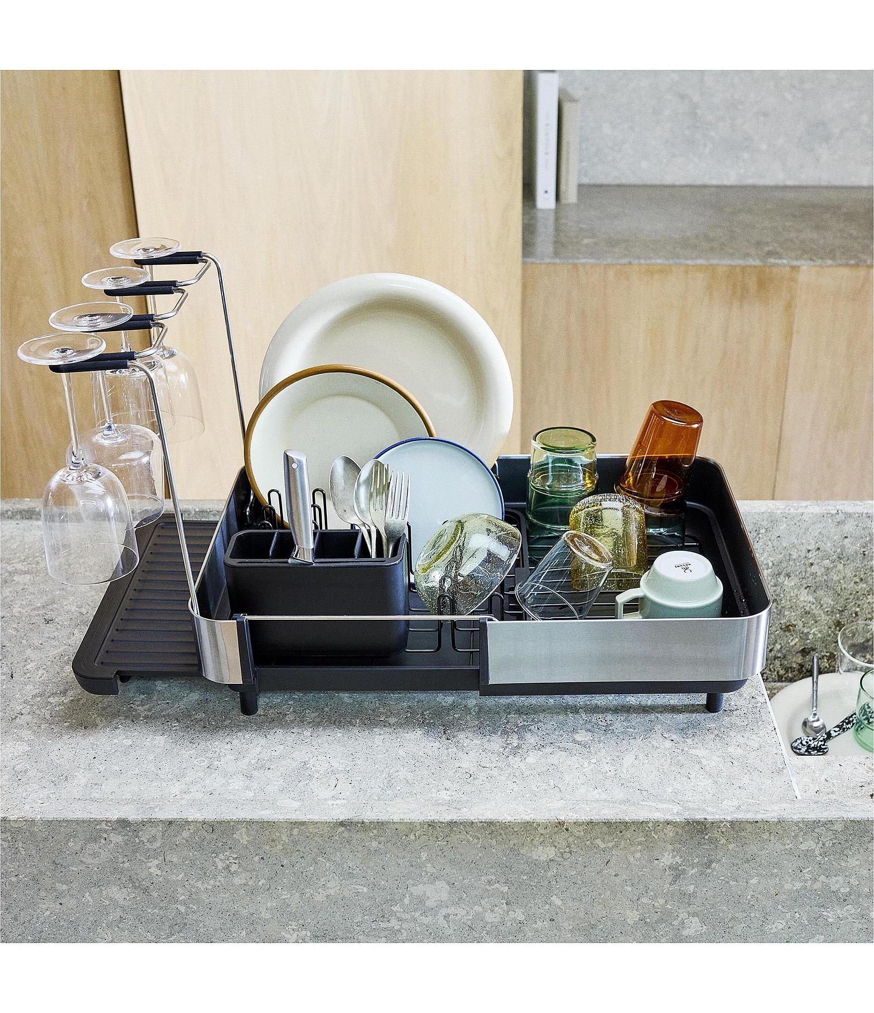 Joseph Joseph Extend Steel Plus Expandable Dish Rack with Wine Glass Holder