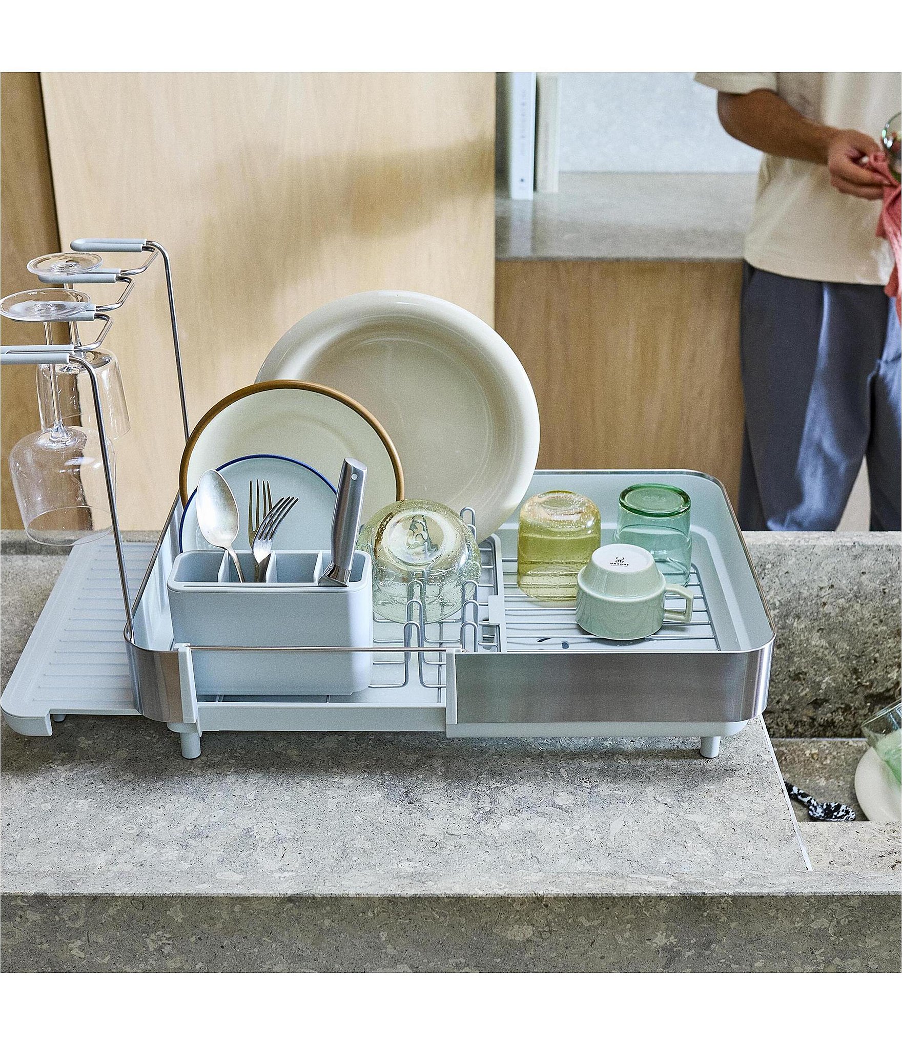 Joseph Joseph Extend Steel Plus Expandable Dish Rack with Wine Glass Holder