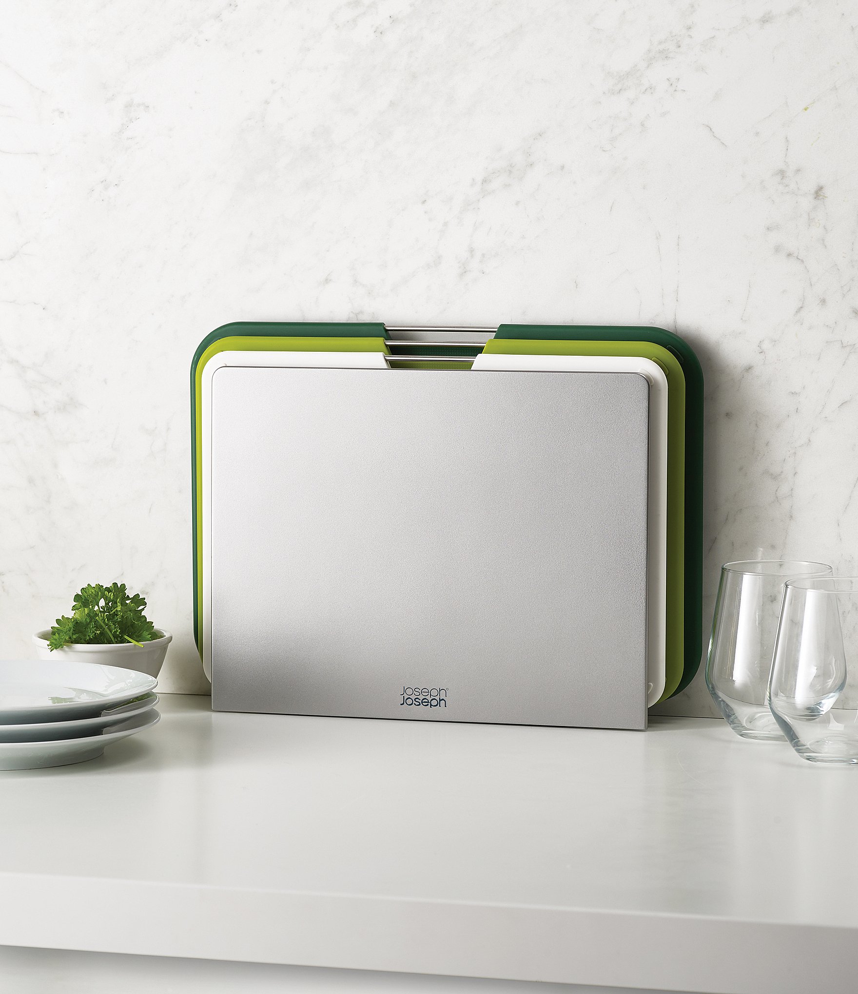 Joseph Joseph Nest™ Boards Large 3-Piece Chopping Board Set with Storage Stand- Green