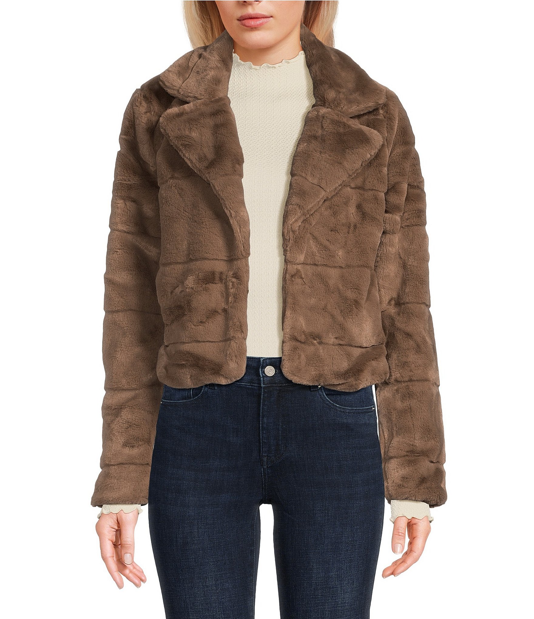 Outlet JOUJOU Women's Hooded Faux Fur Jacket with Bungee Cord Bottom