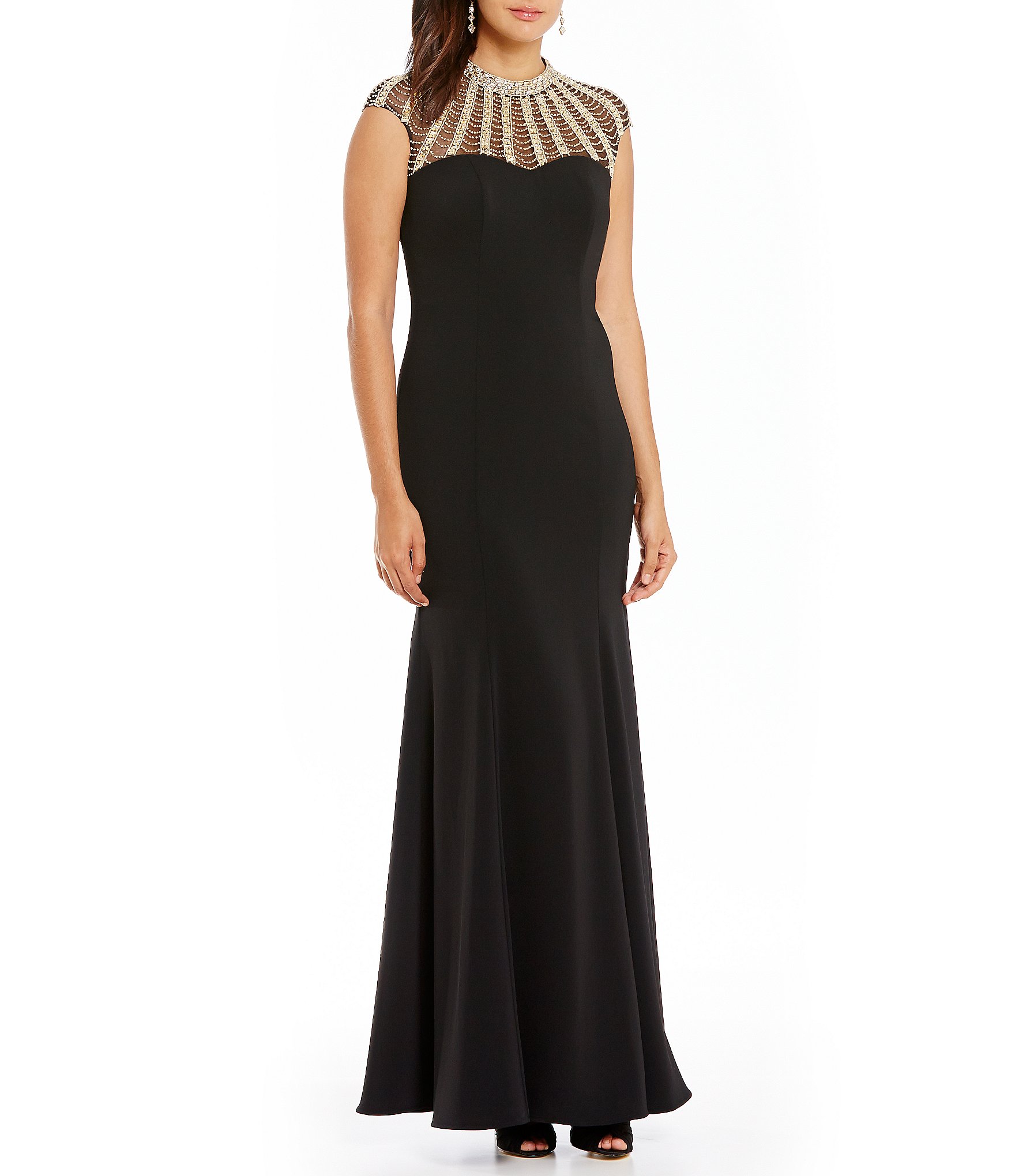 JS Collections Beaded High Neck Crepe Gown | Dillards