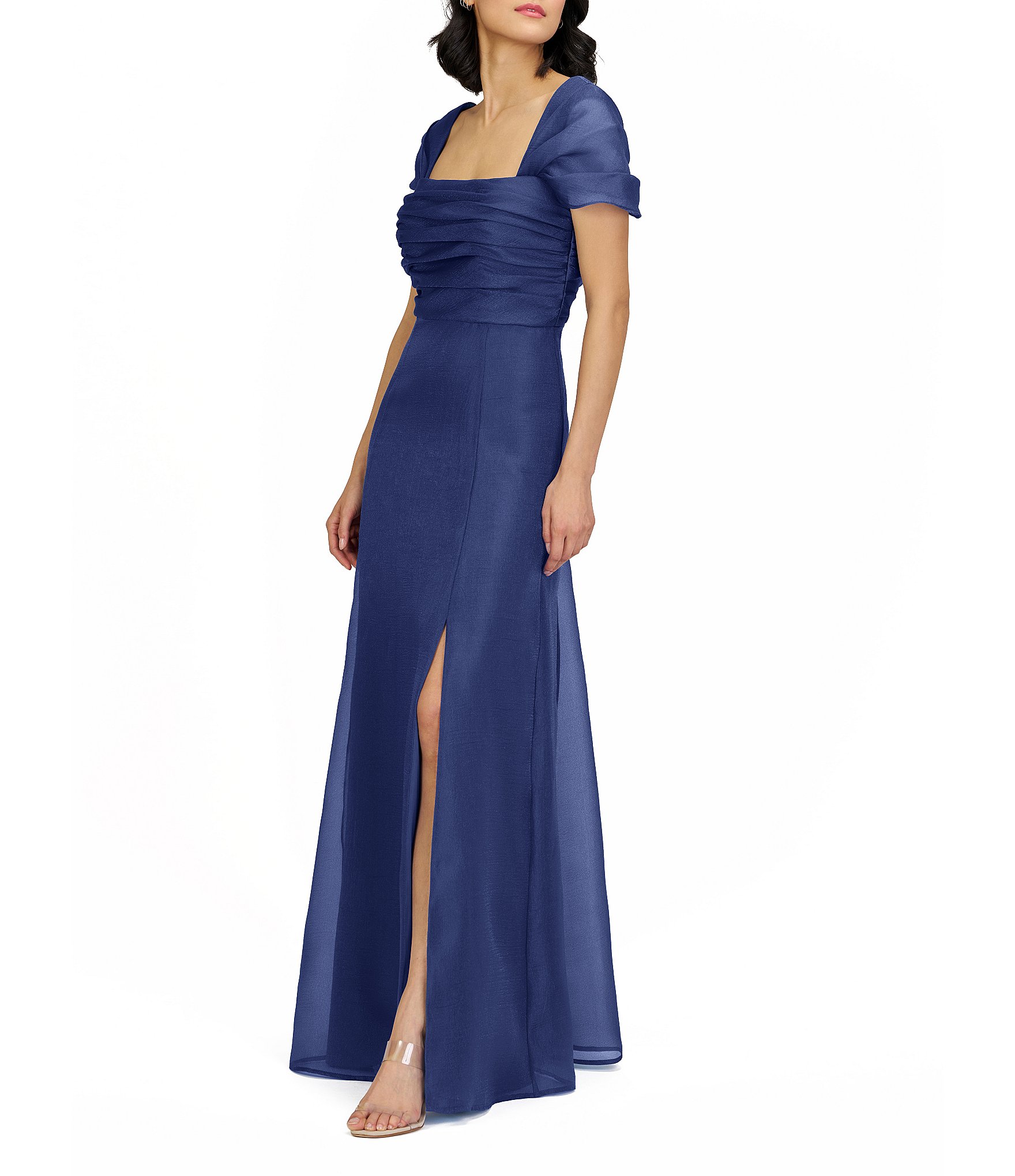 JS Collections Jane A-Line Square Neck Short Sleeve Textured Organza Gown