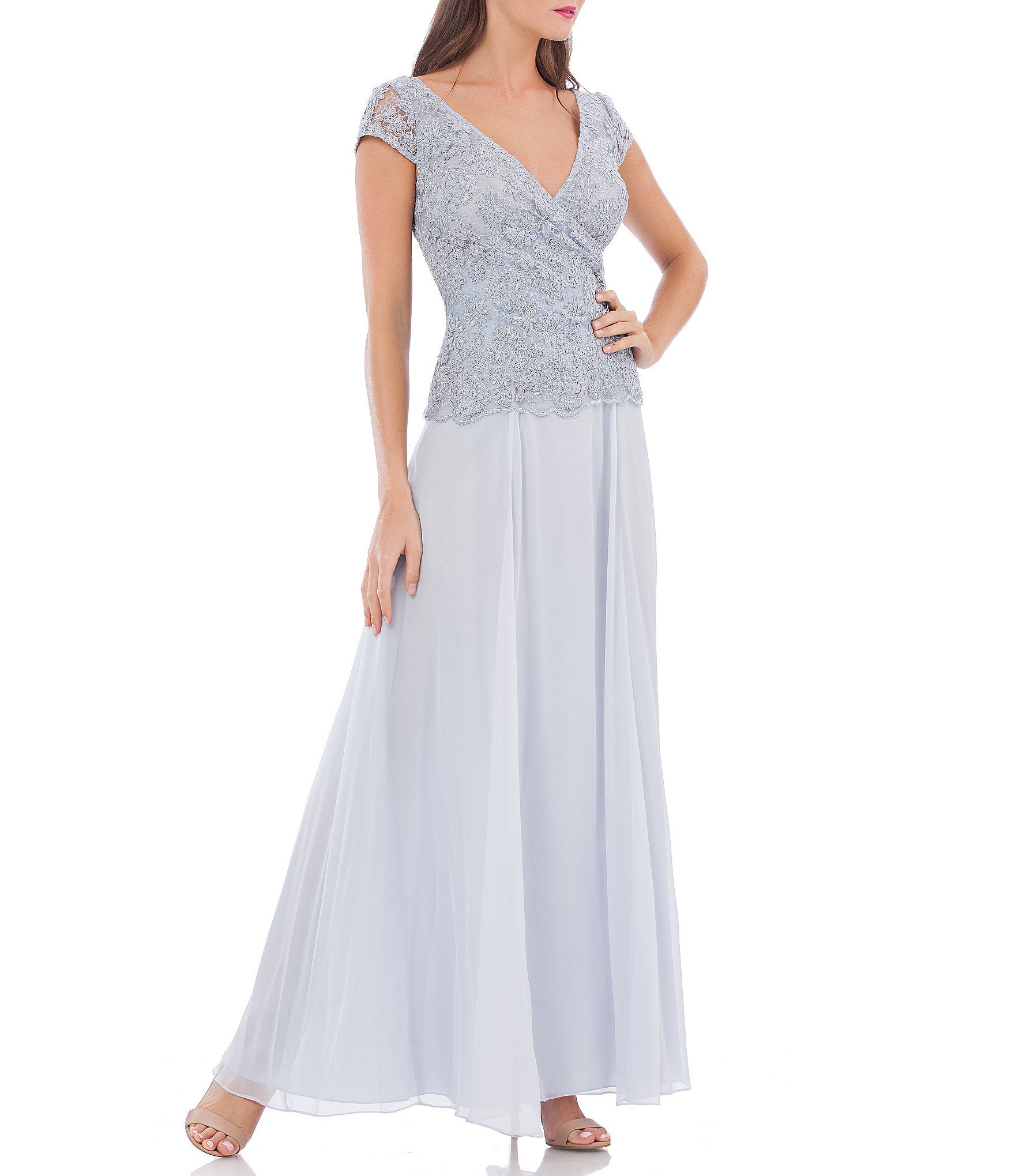 JS Collections Lace Faux Wrap Gown Dillards