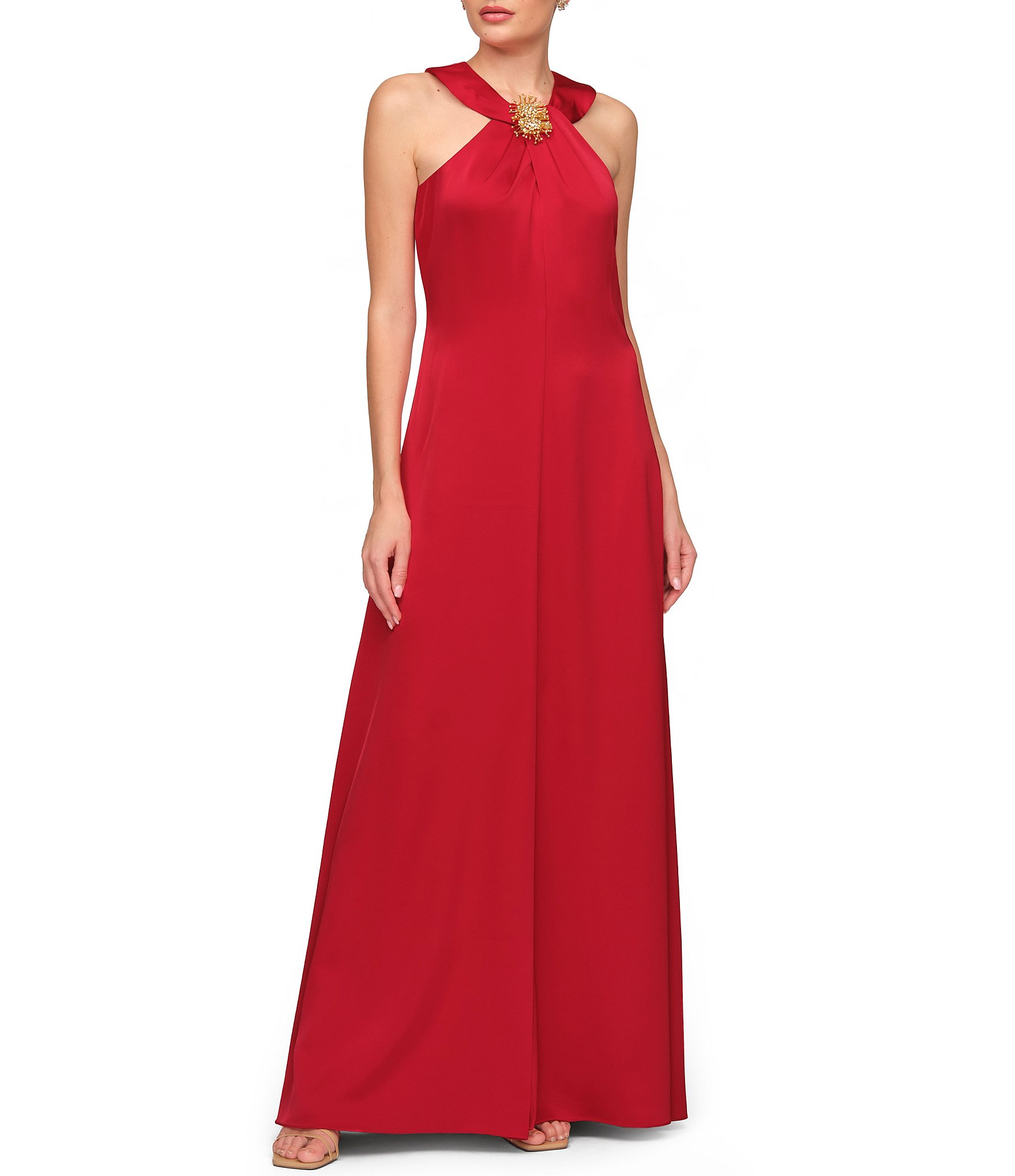 JS Collections Maci Satin Halter Neck Sleeveless A-Line Gown