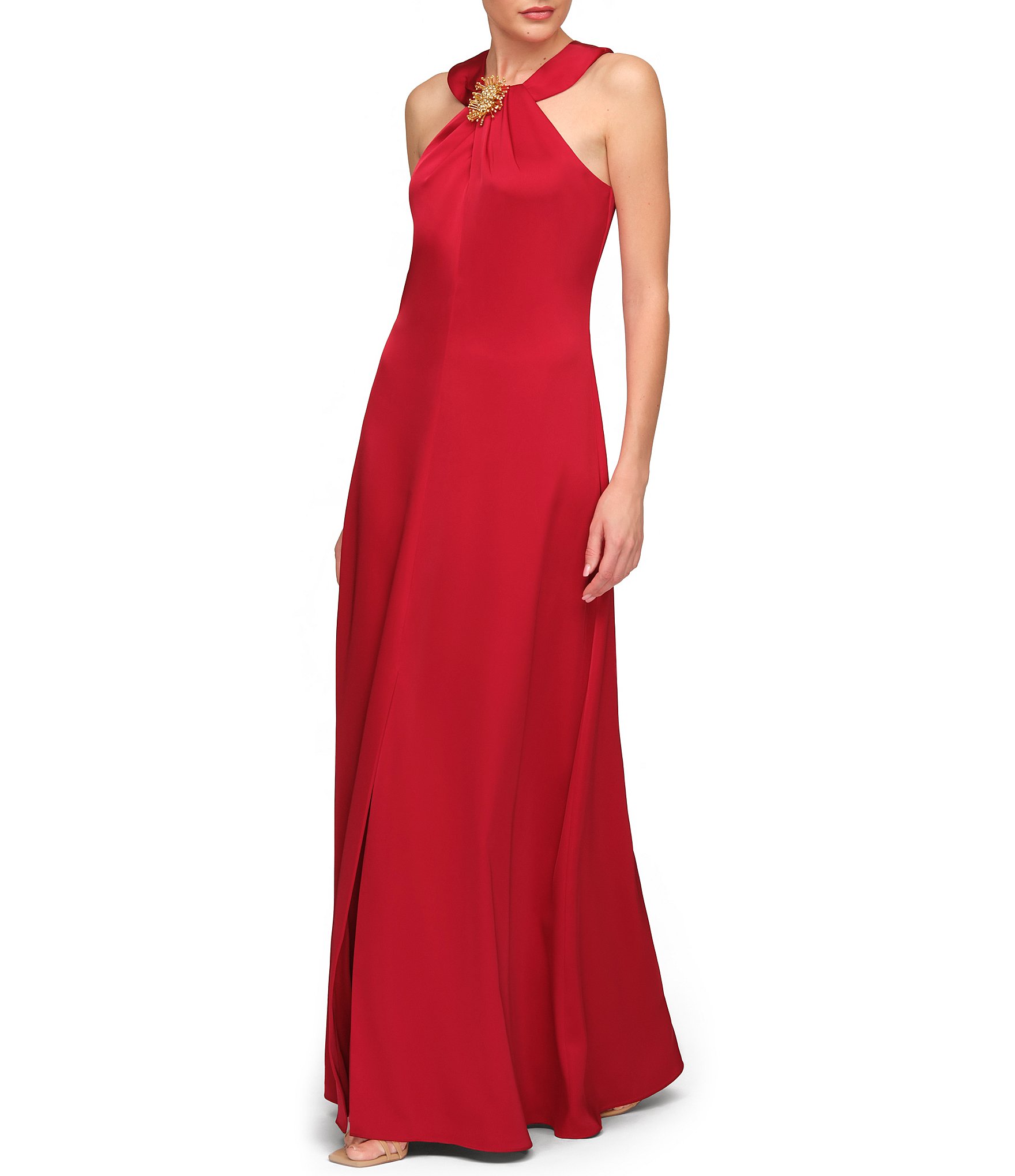 JS Collections Maci Satin Halter Neck Sleeveless A-Line Gown