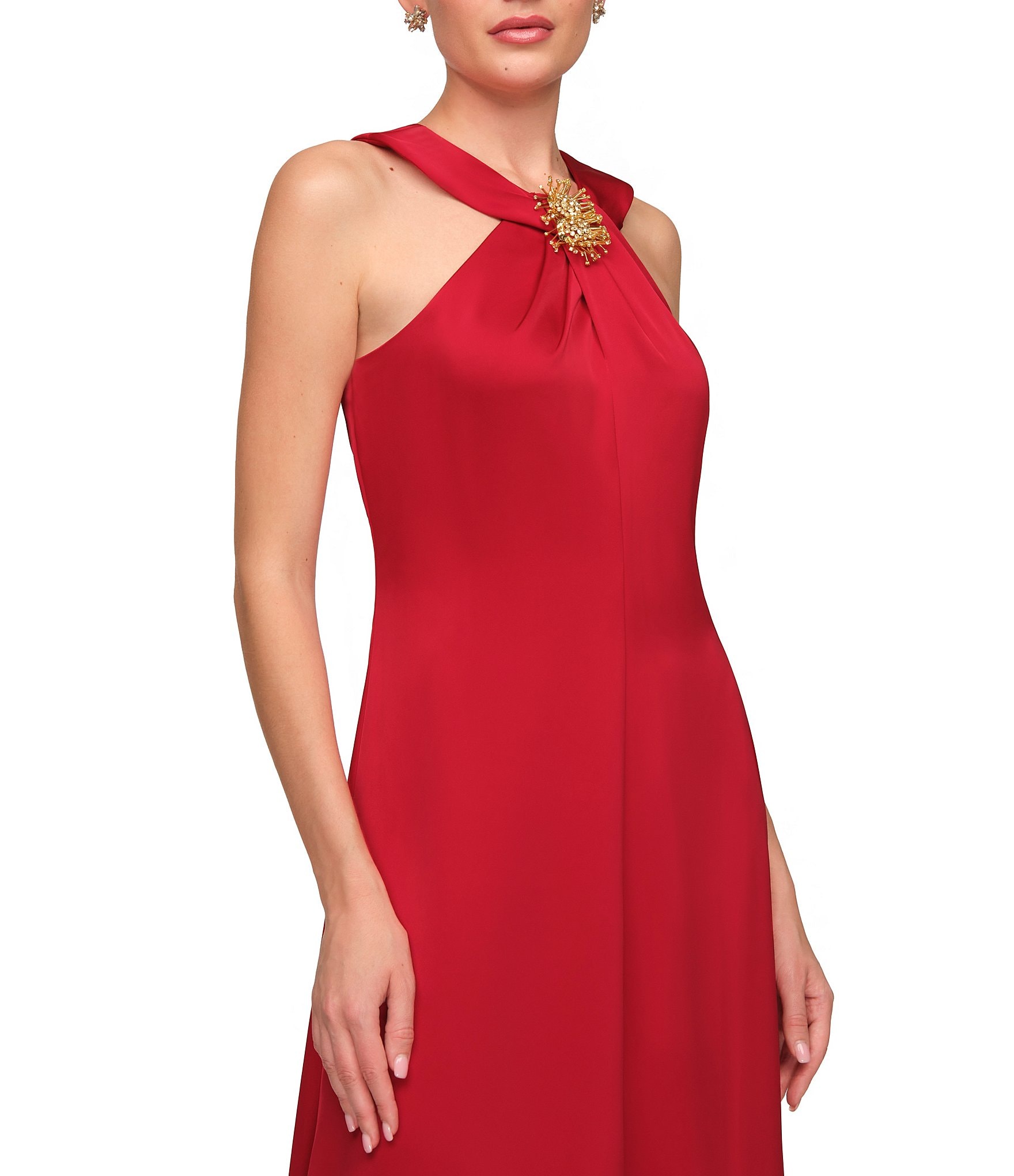 JS Collections Maci Satin Halter Neck Sleeveless A-Line Gown