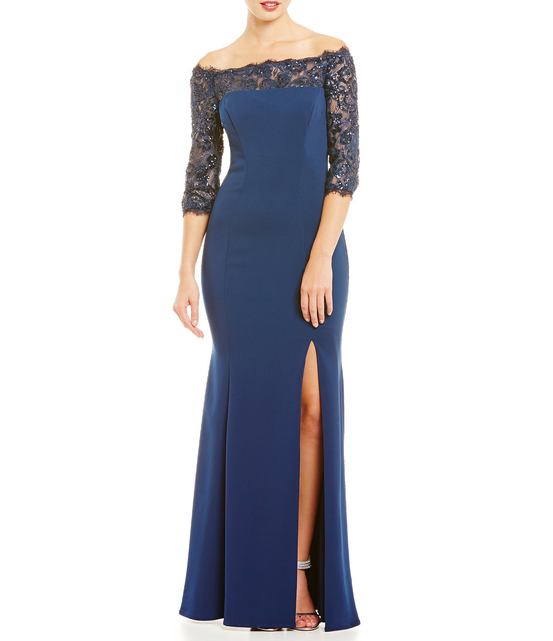 JS Collections Off-The-Shoulder Illusion Lace Gown | Dillards