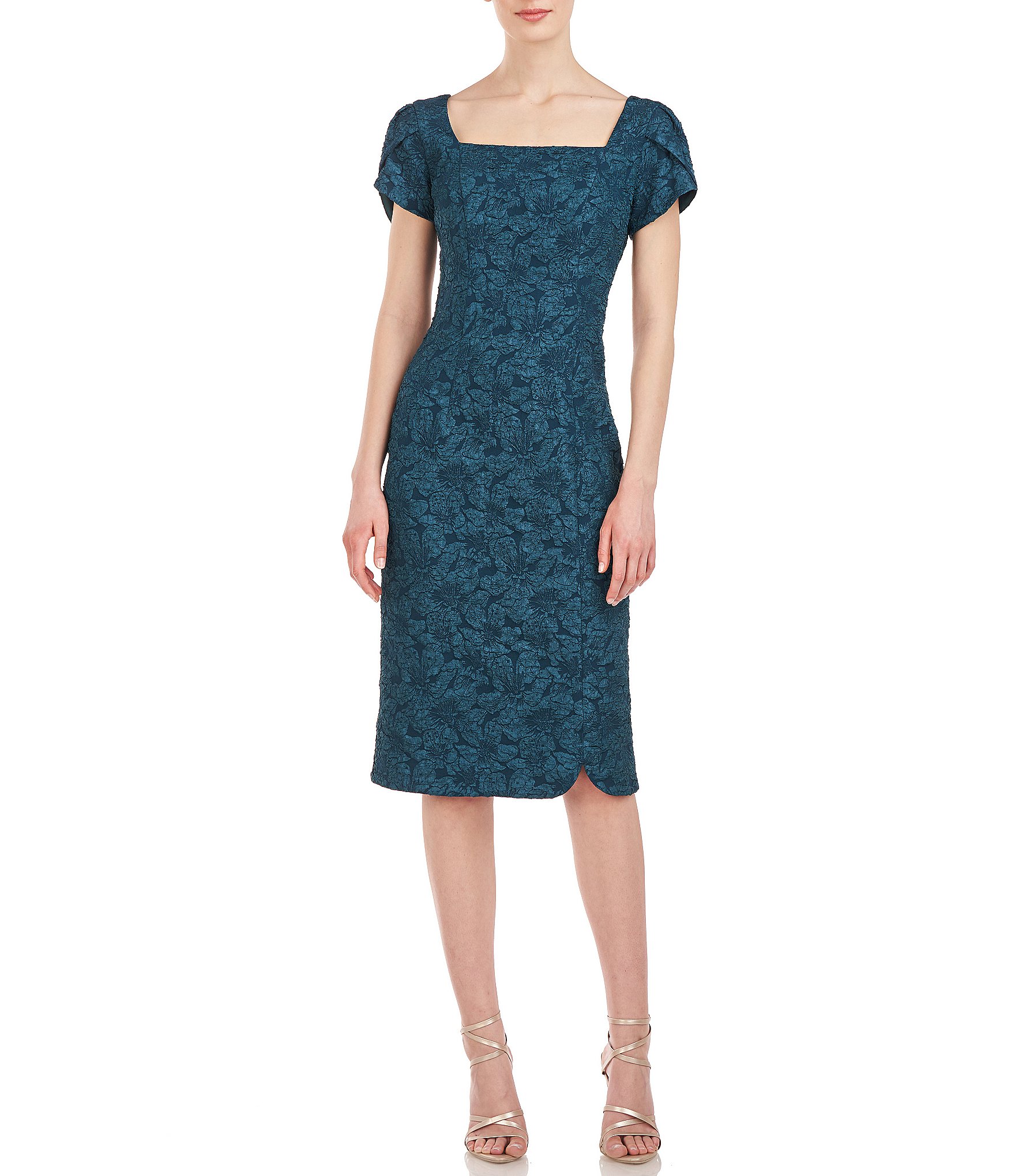 JS Collections Stretch Jacquard Square Neckline Short Sleeve