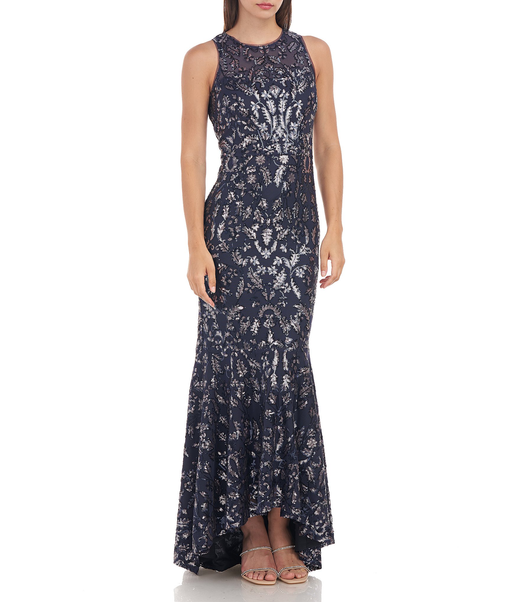 JS Collections Stretch Sequin Sleeveless High-Low Mermaid Gown | Dillard's